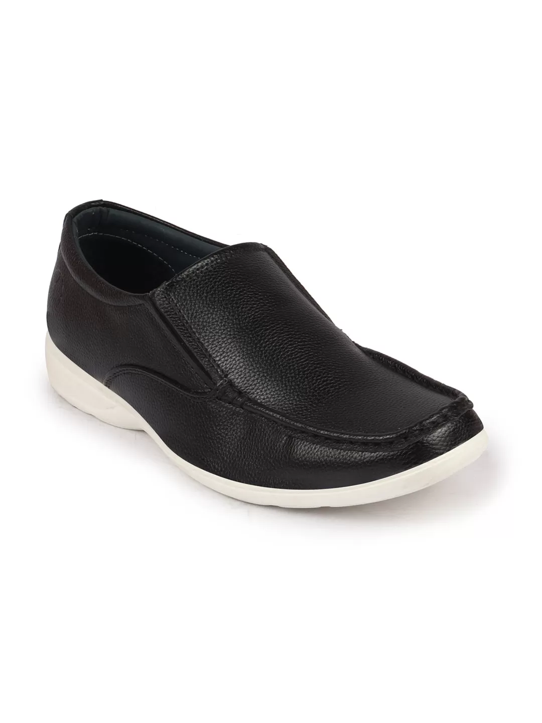 Men Black Side Stitched Casual Comfort Slip-On Loafer Shoes