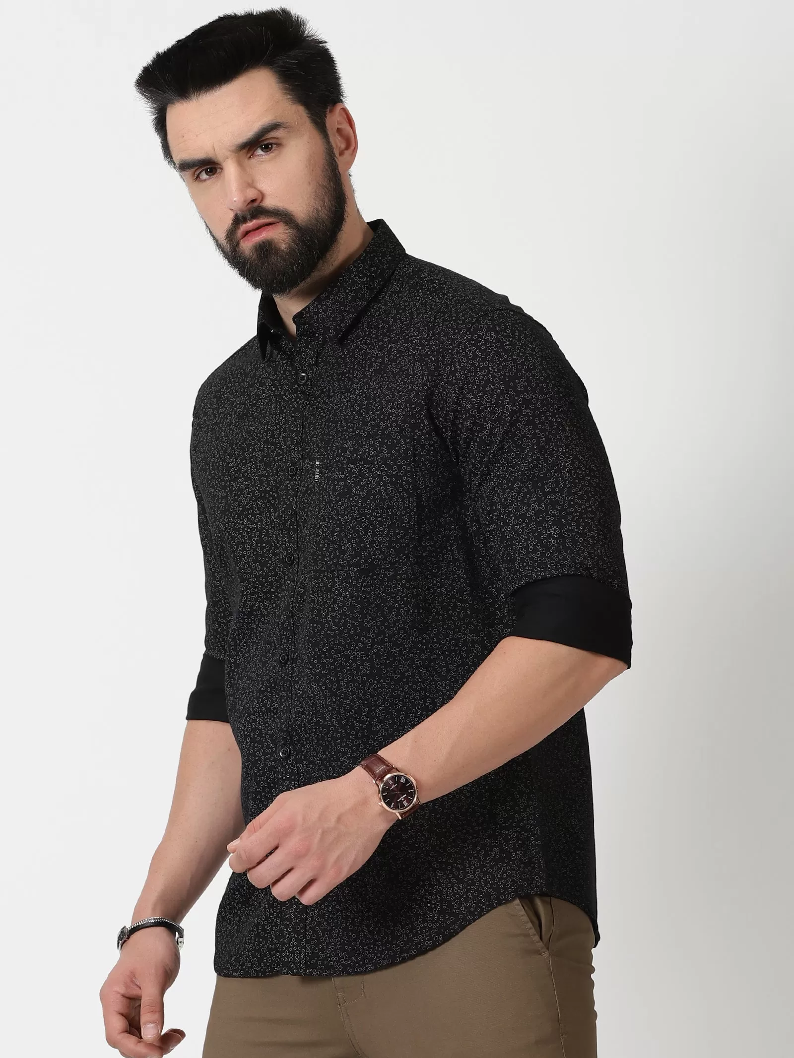 MEN'S BLACK PRINT SLIM FIT SHIRT