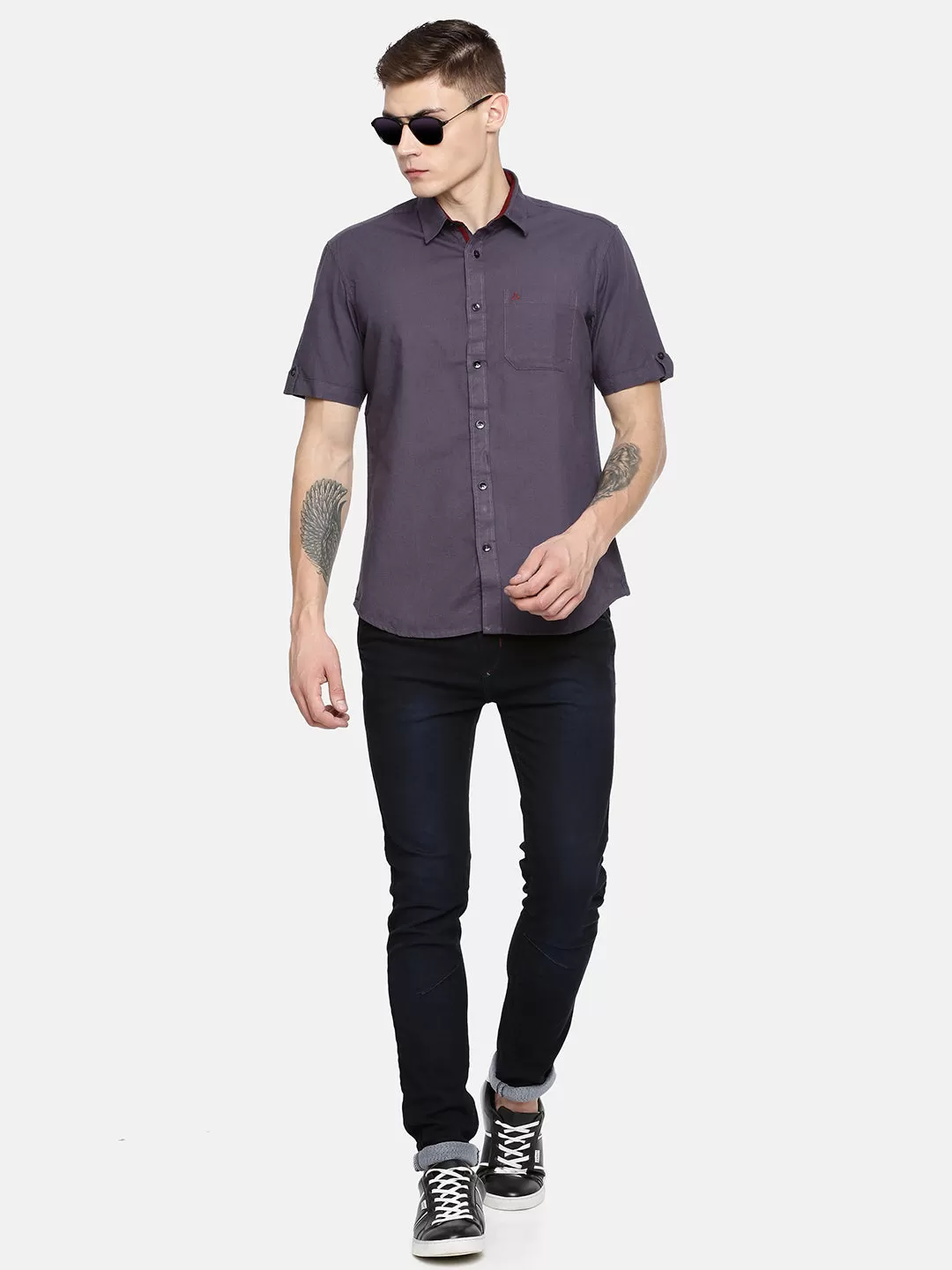 MEN'S BLUE SOLID SLIM FIT SHIRT