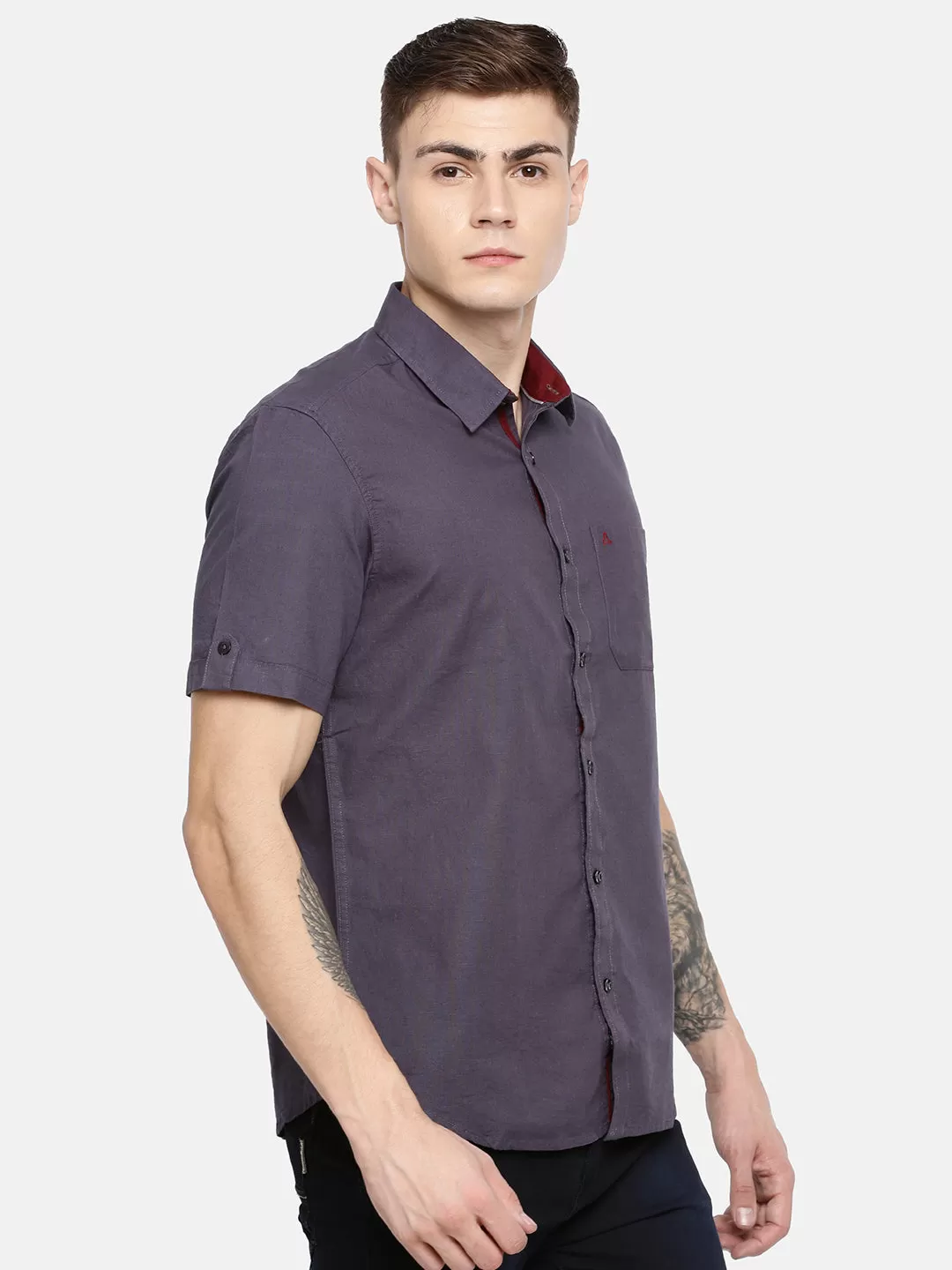 MEN'S BLUE SOLID SLIM FIT SHIRT