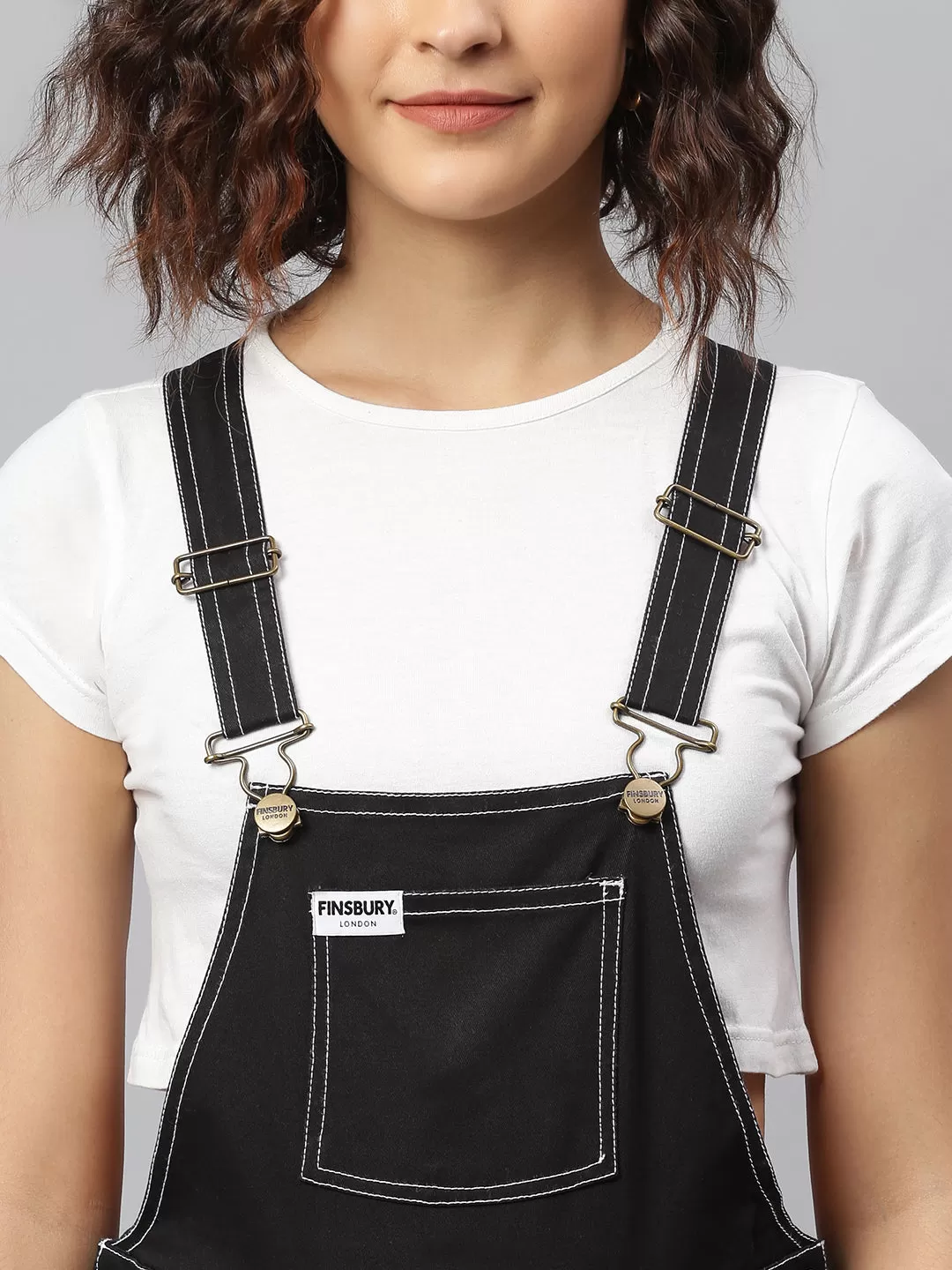 NaughtyDungaree® Black Twill Dungaree with Contrast White Thread