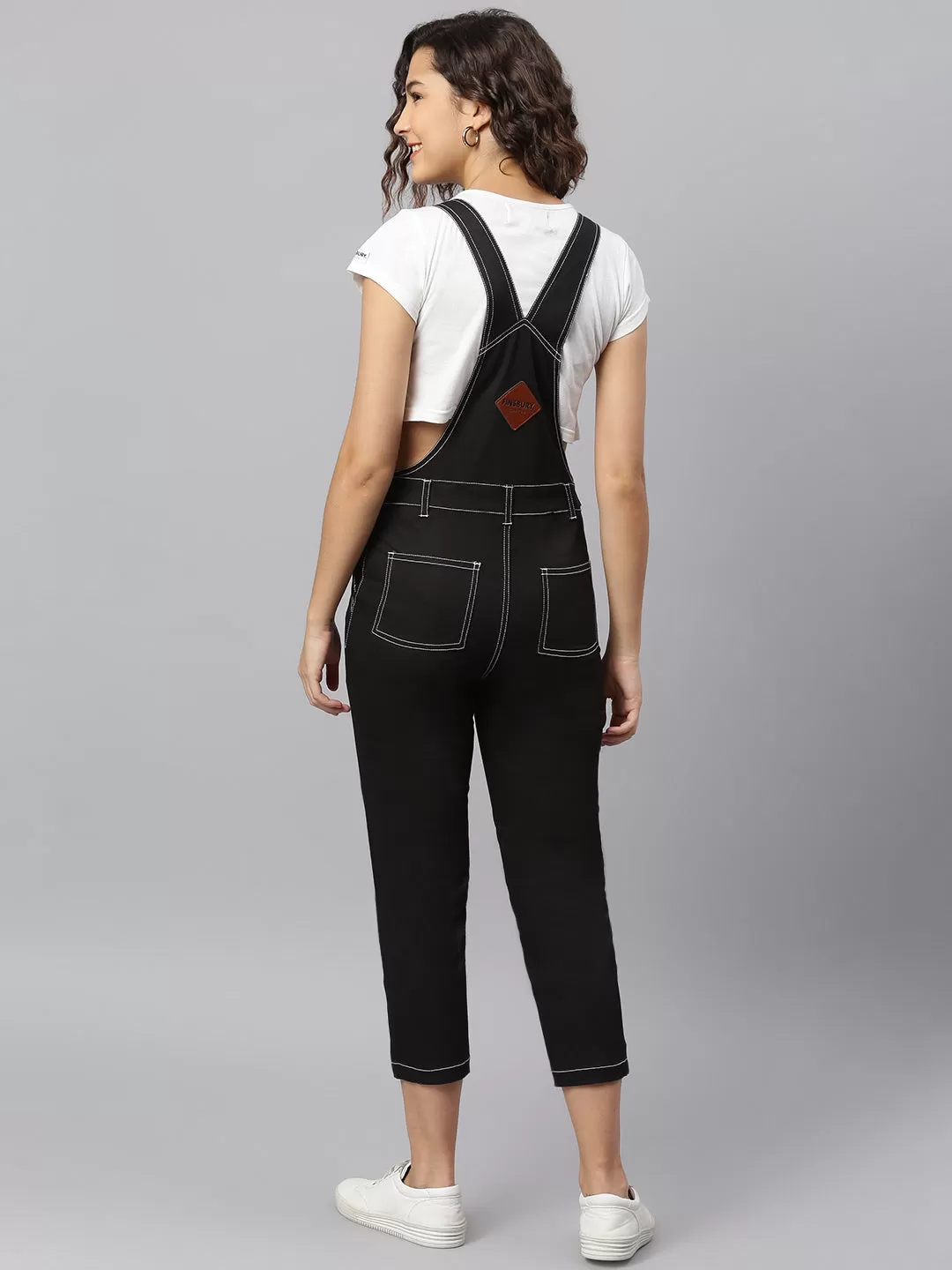 NaughtyDungaree® Black Twill Dungaree with Contrast White Thread