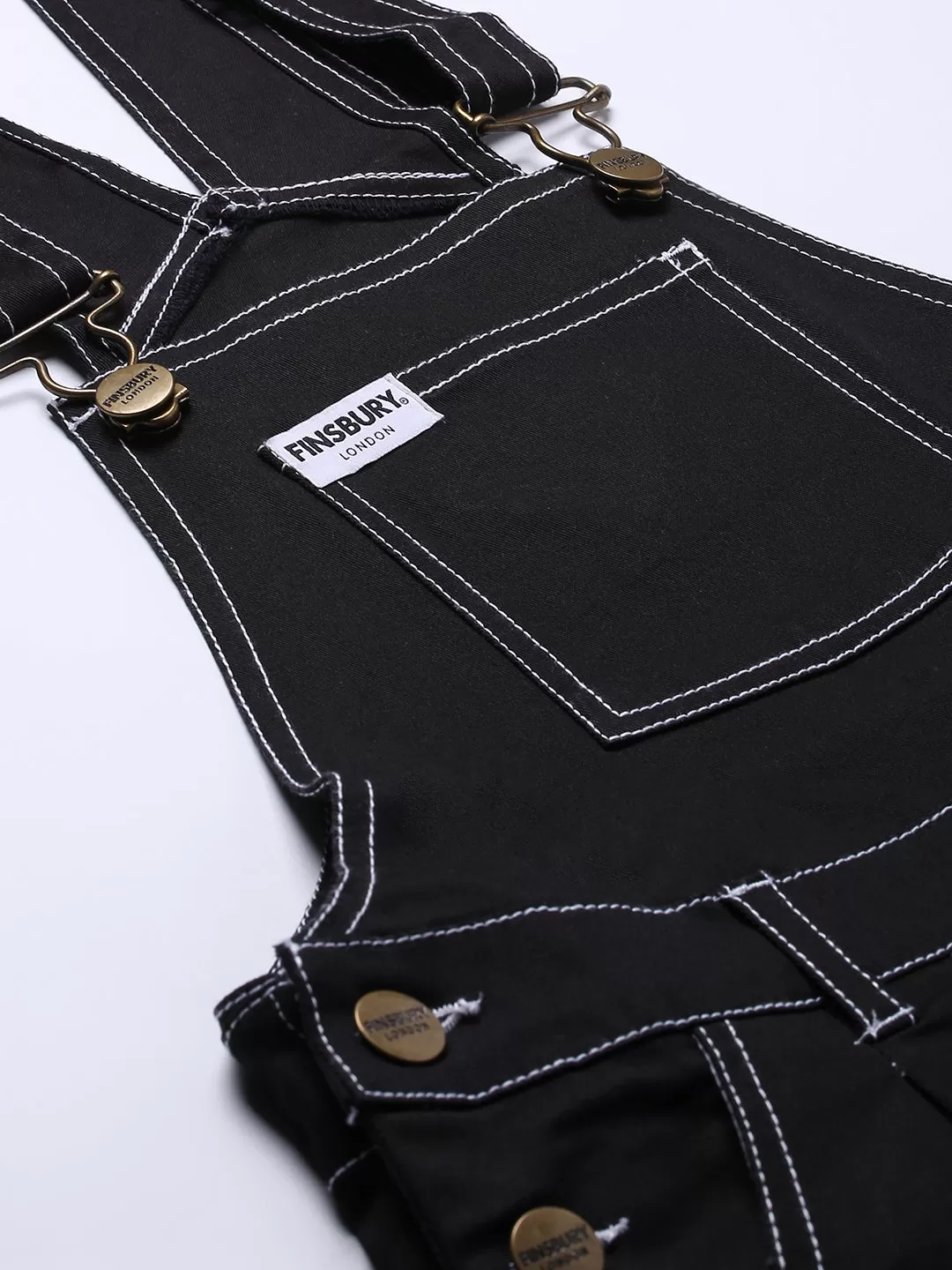 NaughtyDungaree® Black Twill Dungaree with Contrast White Thread