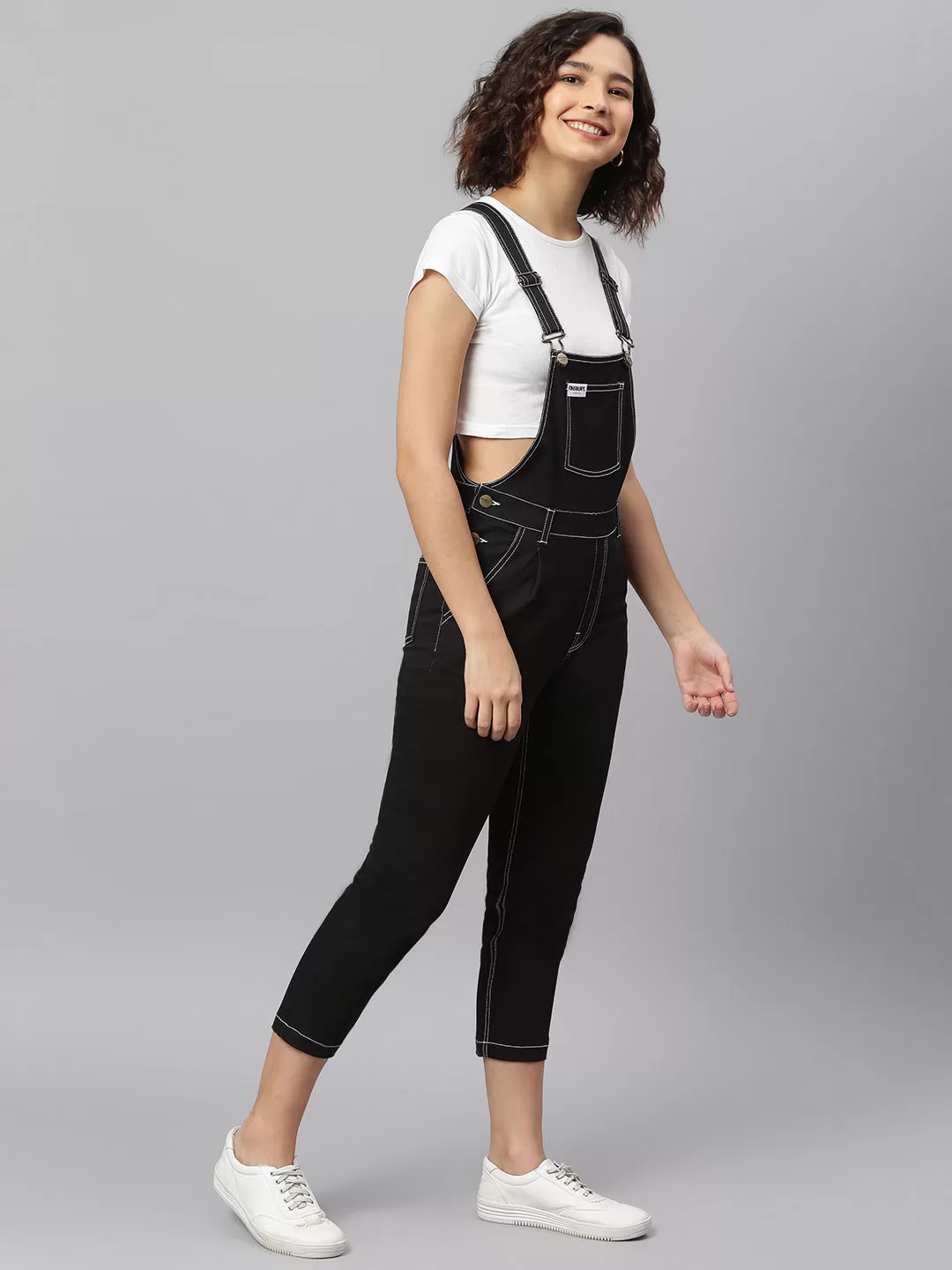 NaughtyDungaree® Black Twill Dungaree with Contrast White Thread