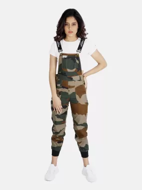 NaughtyDungaree® Camouflage Print Women Dungaree with Black Rib Bottom Hem-Fold