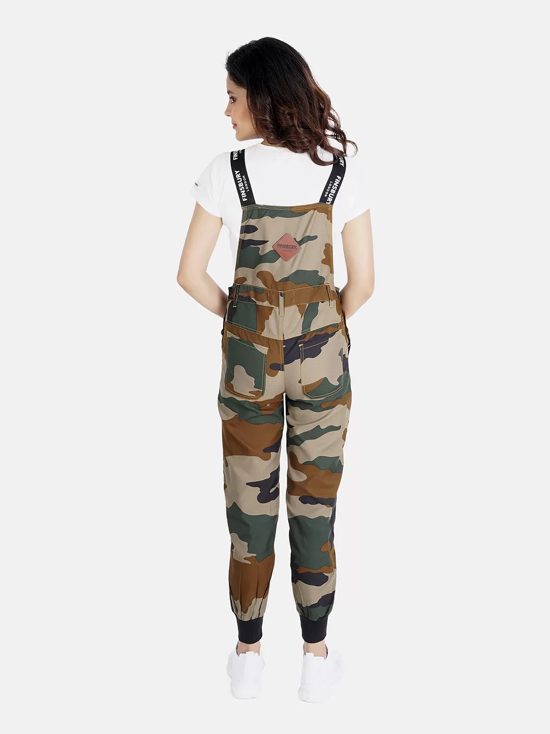 NaughtyDungaree® Camouflage Print Women Dungaree with Black Rib Bottom Hem-Fold