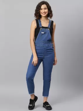 NaughtyDungaree® Womens Denim Dungaree with Animal Printed Tape