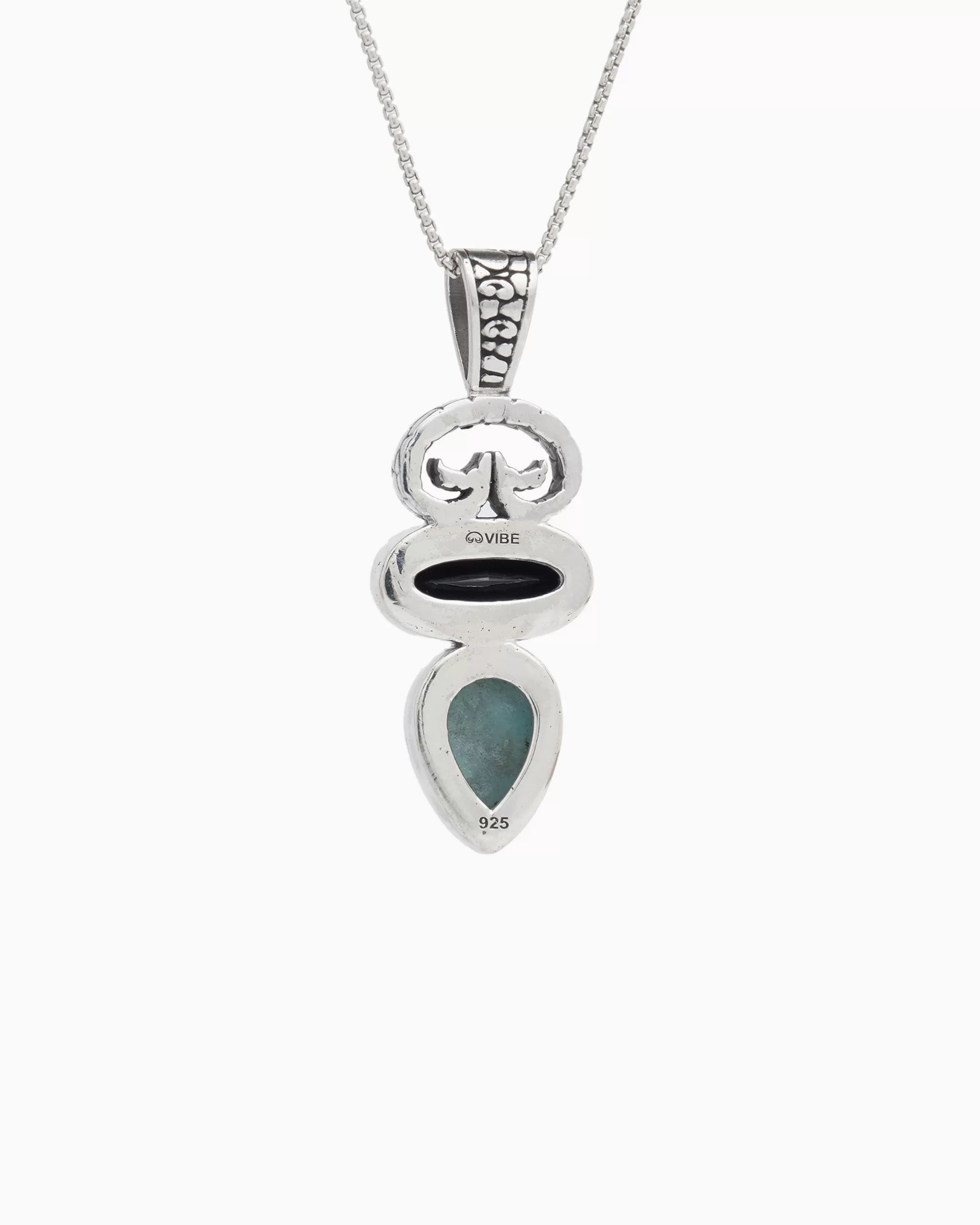 North Shore Double Stone Pendant with Petroglyph - Larimar/Black Onyx