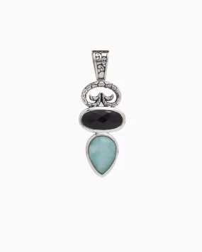 North Shore Double Stone Pendant with Petroglyph - Larimar/Black Onyx