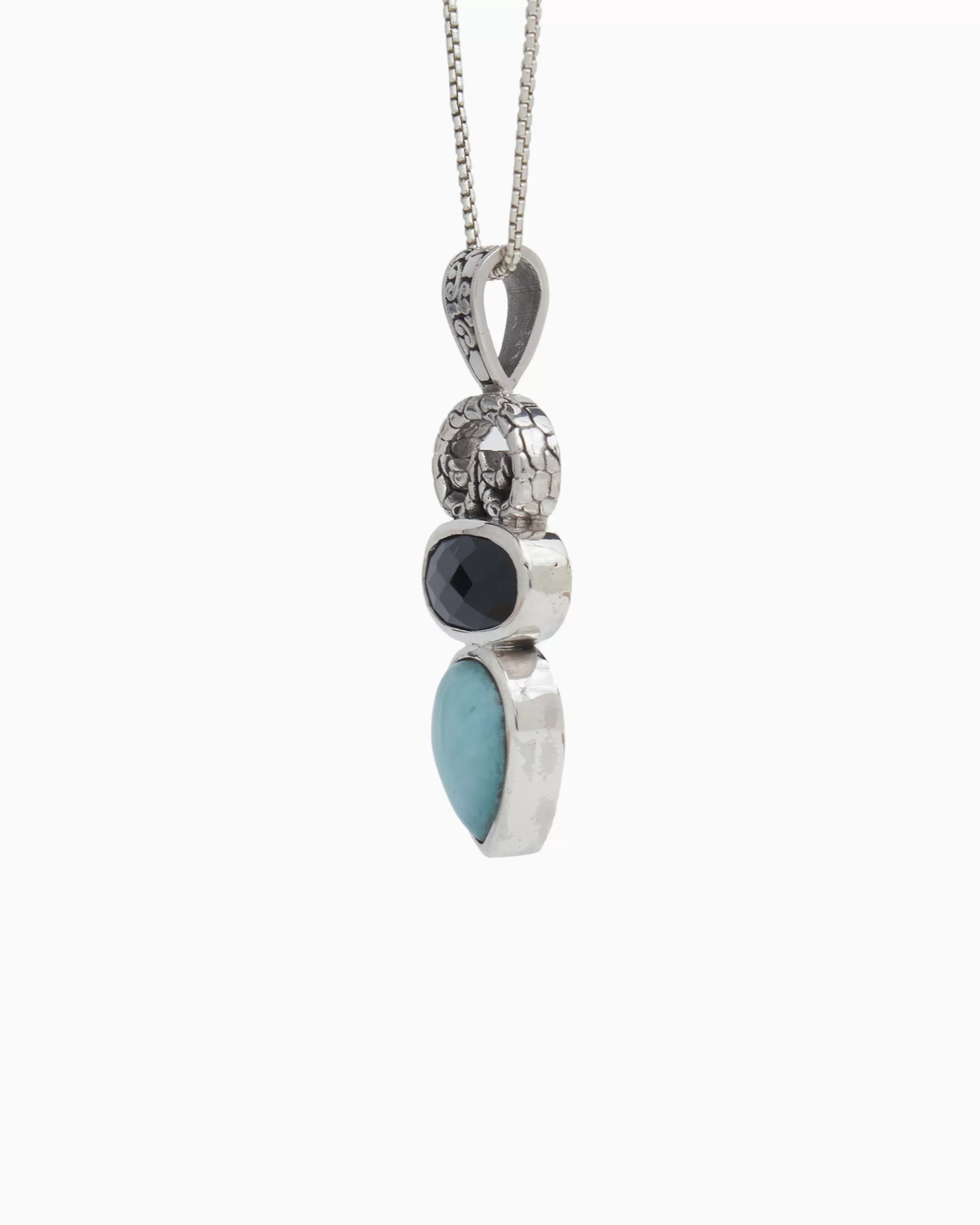 North Shore Double Stone Pendant with Petroglyph - Larimar/Black Onyx