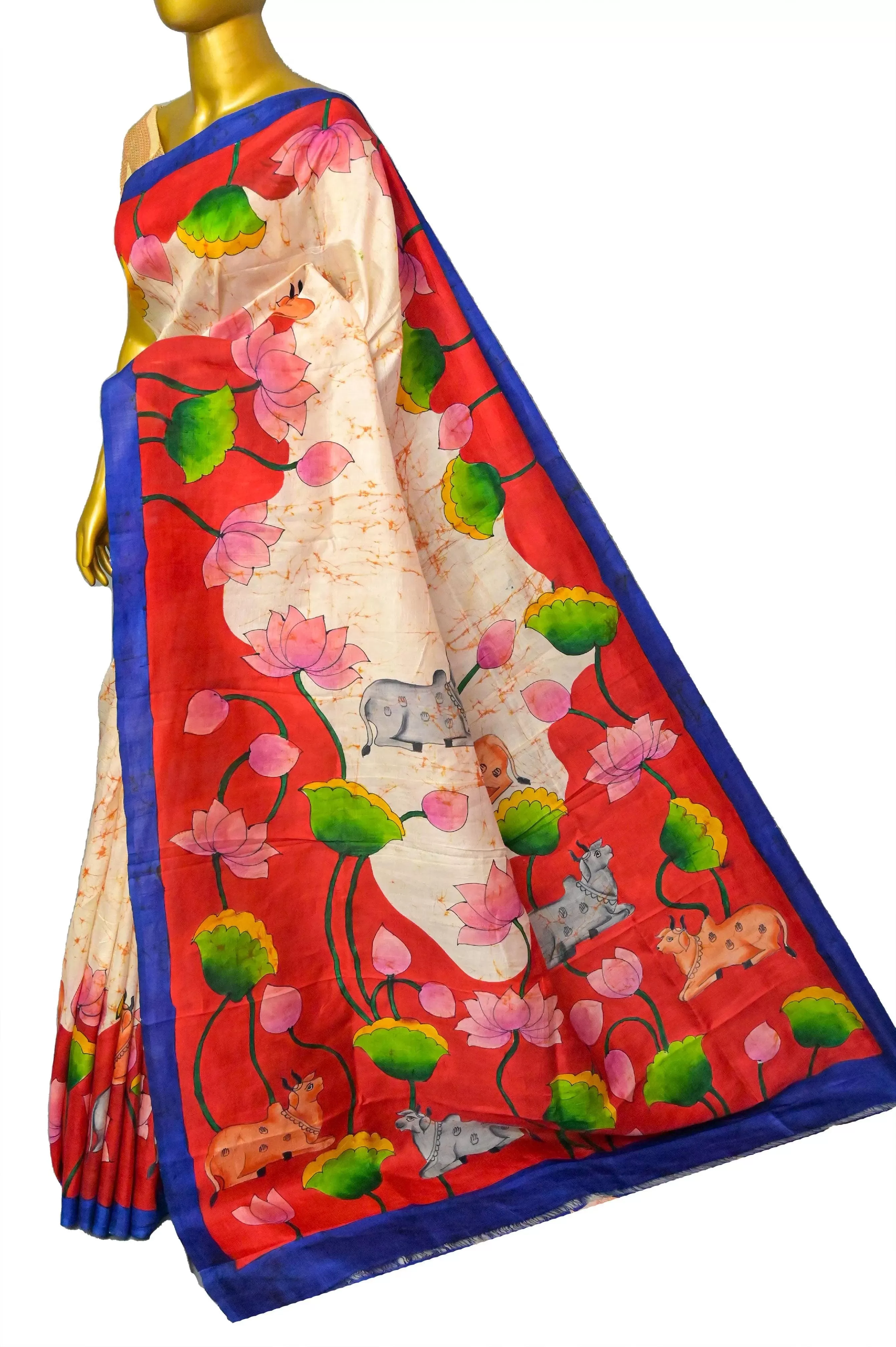 Offwhite Color Pure Bishnupur Silk Saree with Pichwai Hand Painting Work