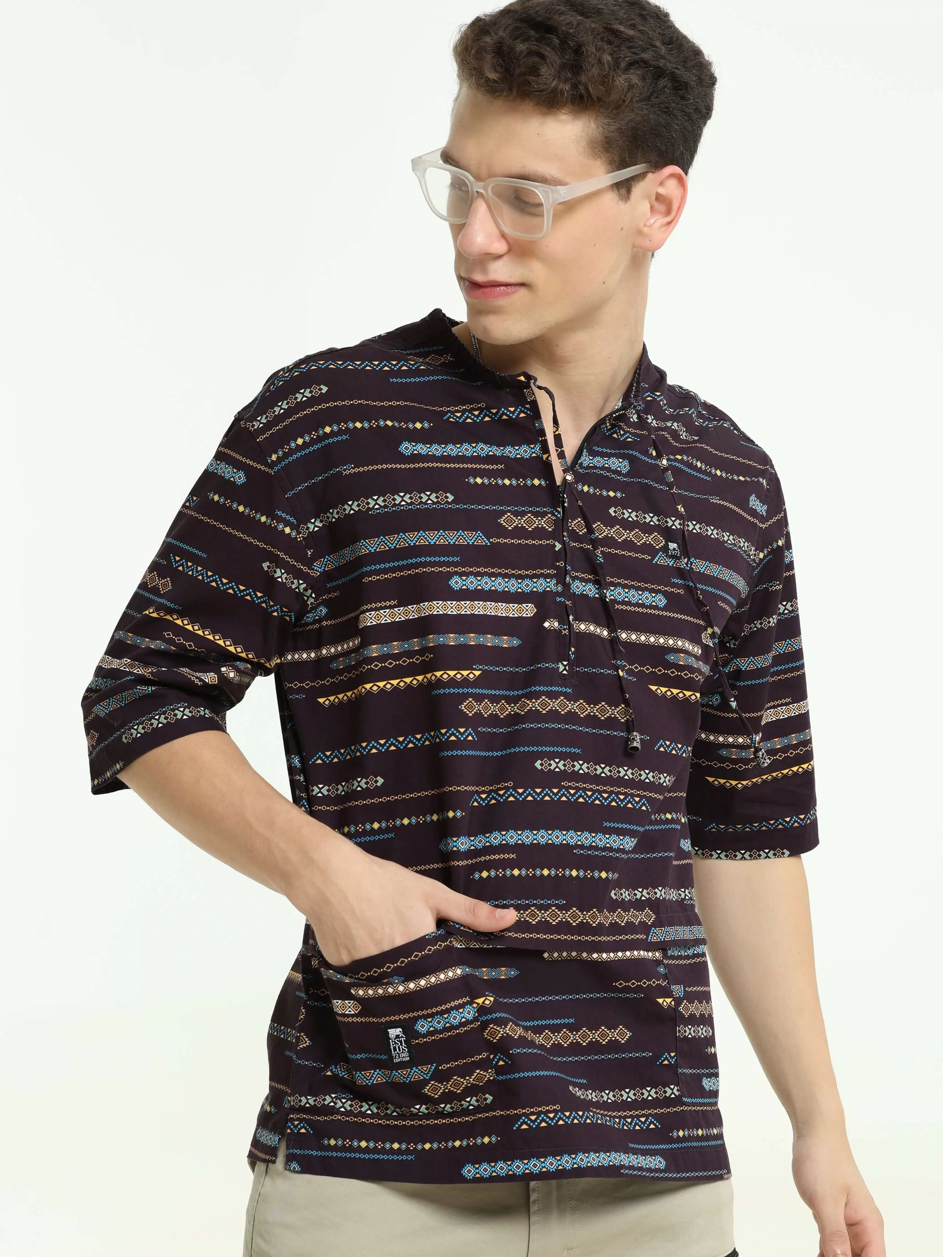 Oversized brown colour printed kurta