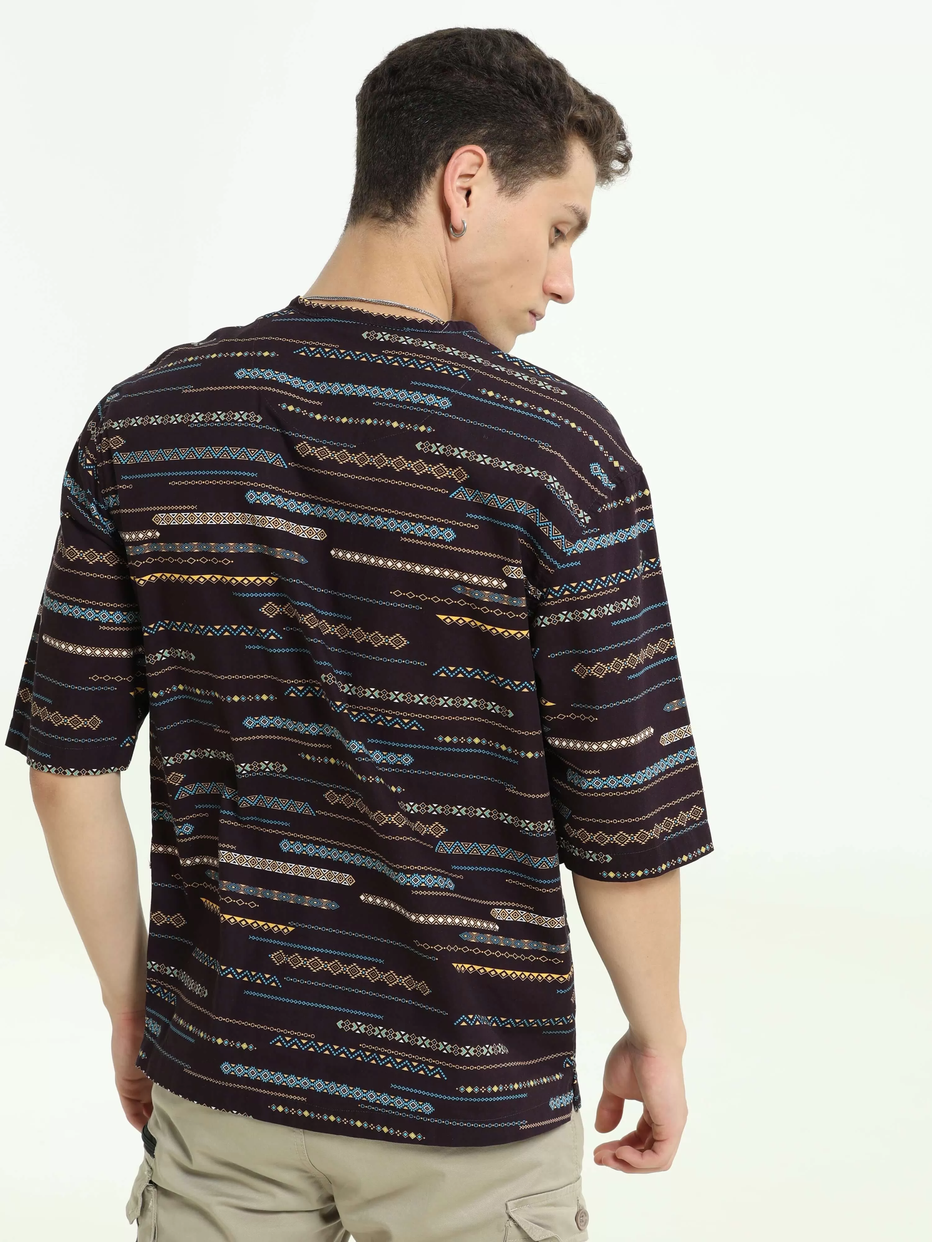 Oversized brown colour printed kurta