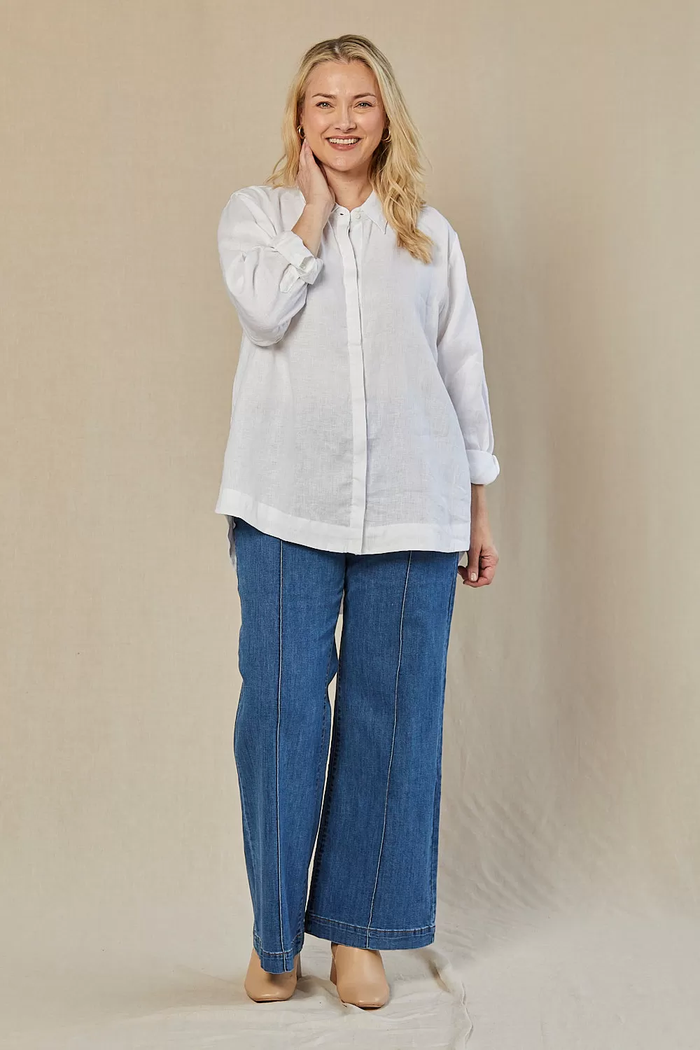 Oversized Linen Boyfriend Shirt in White