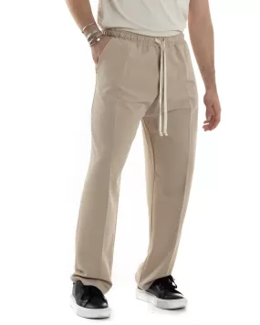 Pantaloni Uomo Pantalaccio Morbido Viscosa Baggy Beige Coulisse Fondo Largo GIOSAL-P6090A