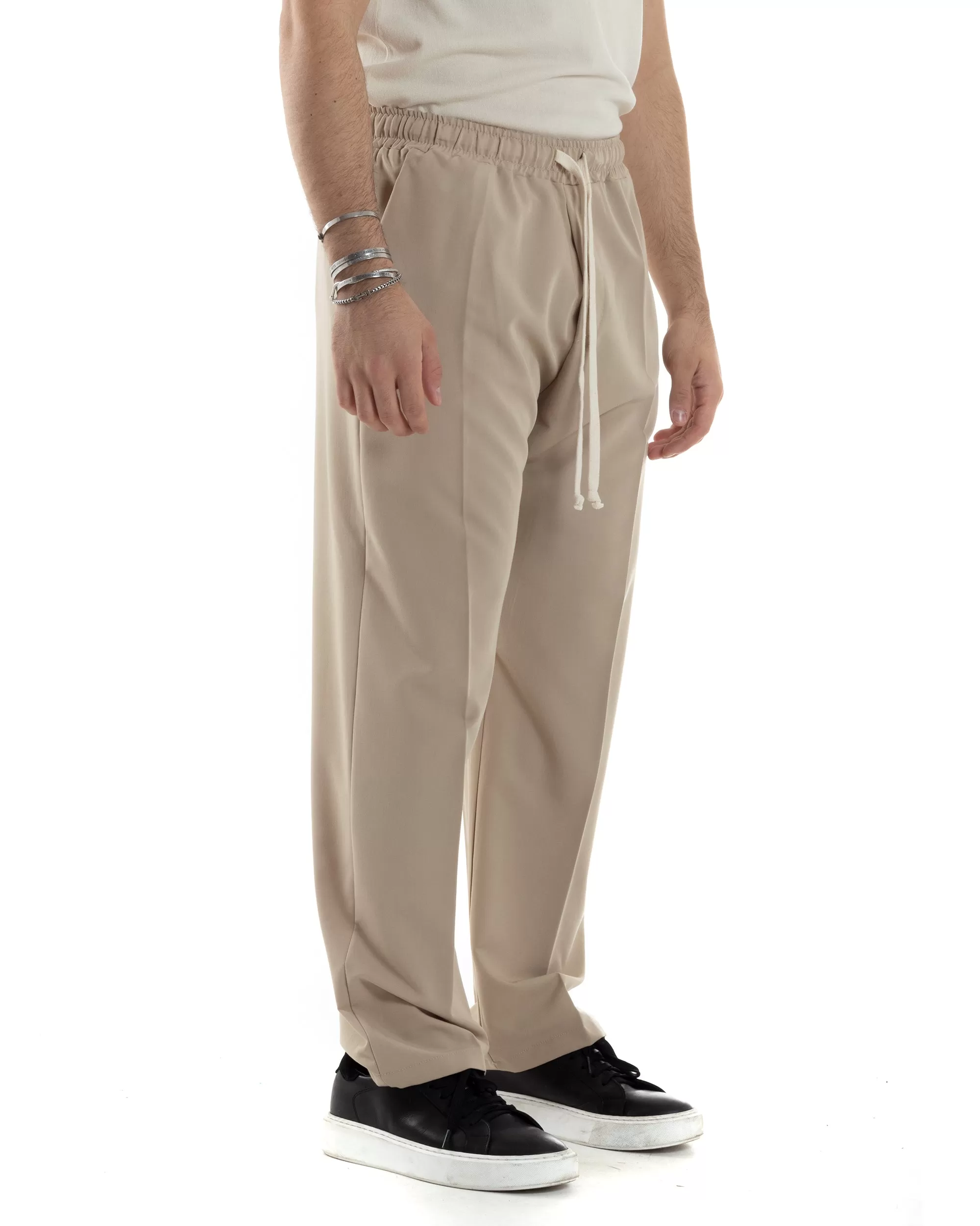 Pantaloni Uomo Pantalaccio Morbido Viscosa Baggy Beige Coulisse Fondo Largo GIOSAL-P6090A