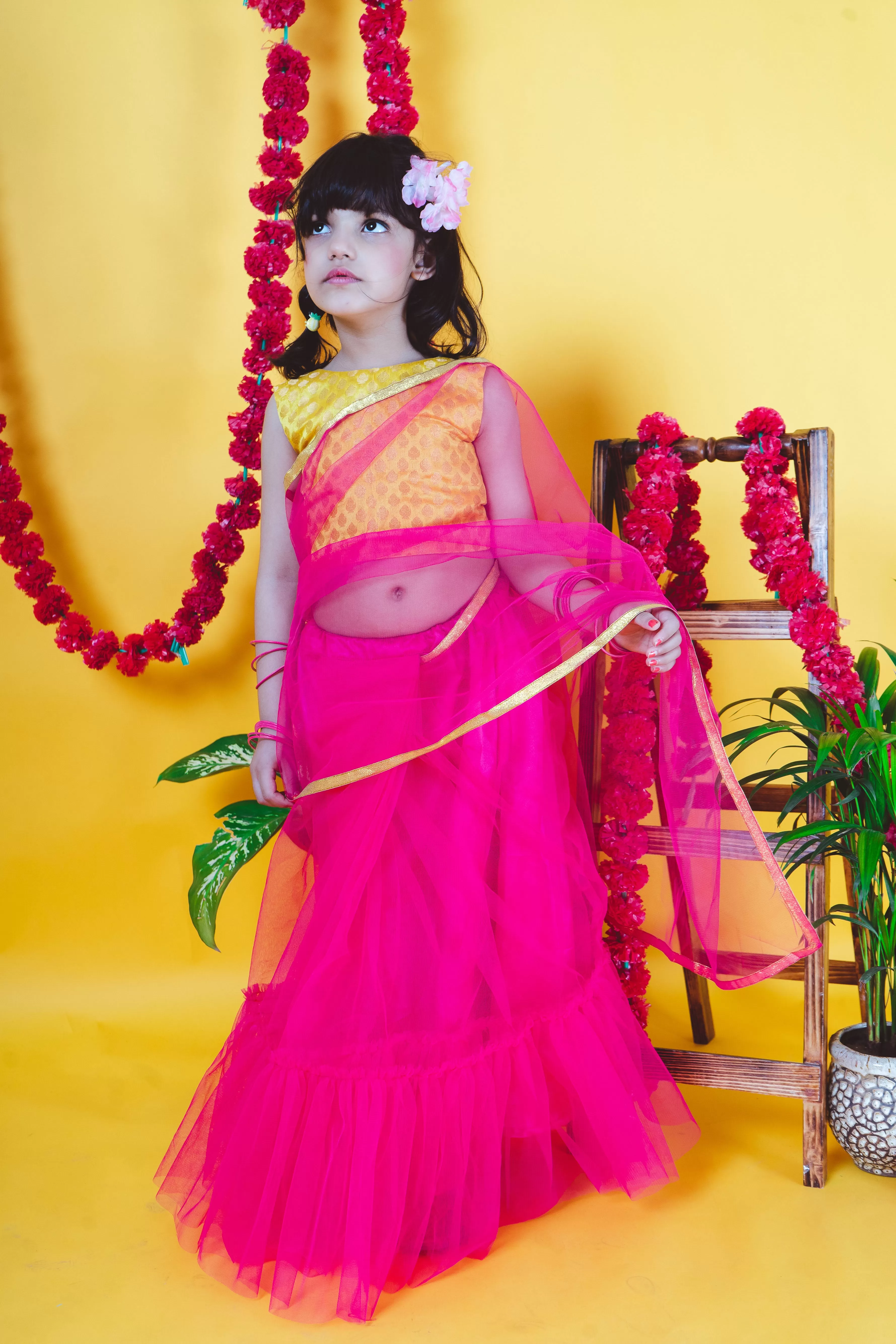 Peony Pink Ruffled Saree