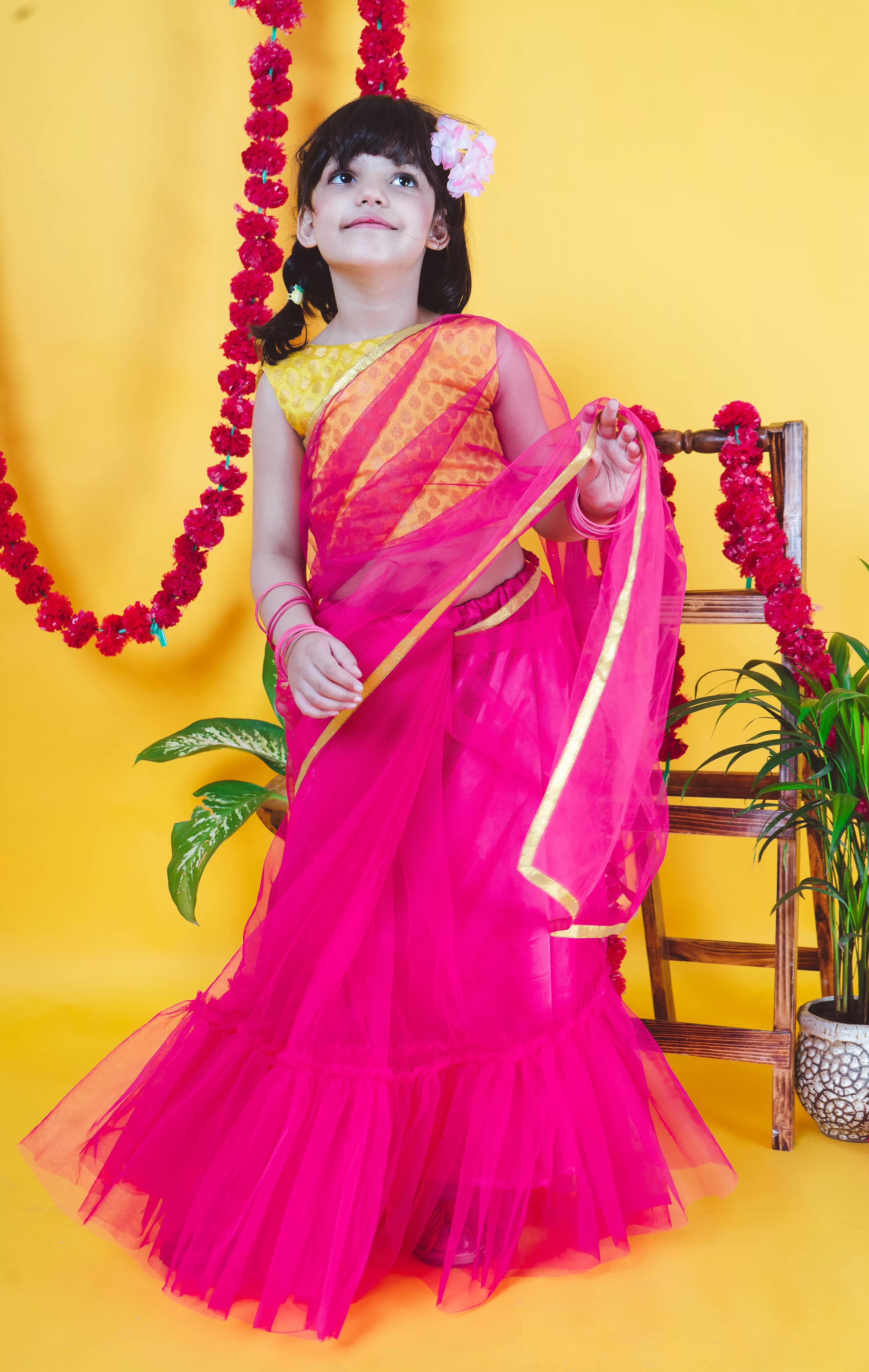 Peony Pink Ruffled Saree