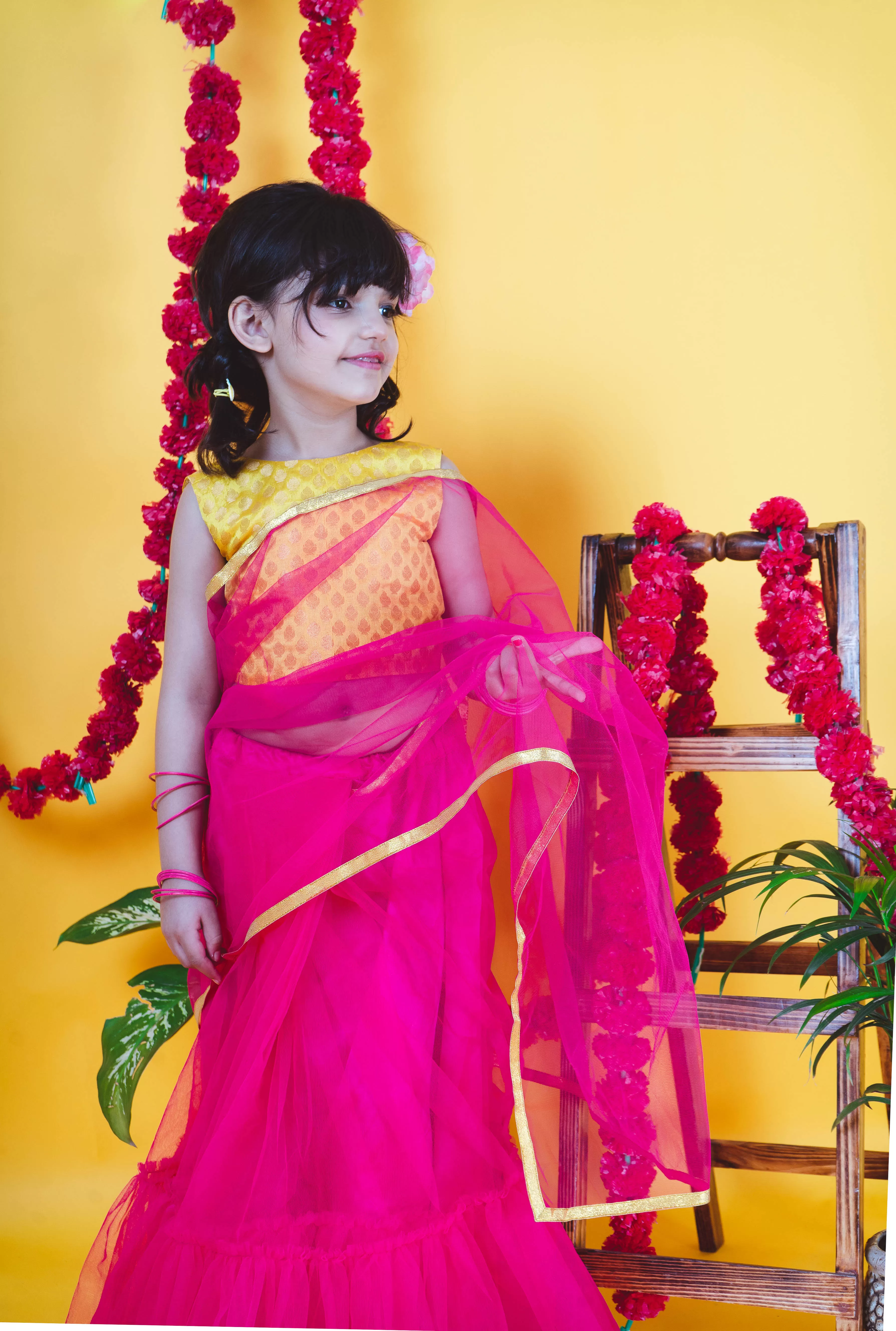 Peony Pink Ruffled Saree