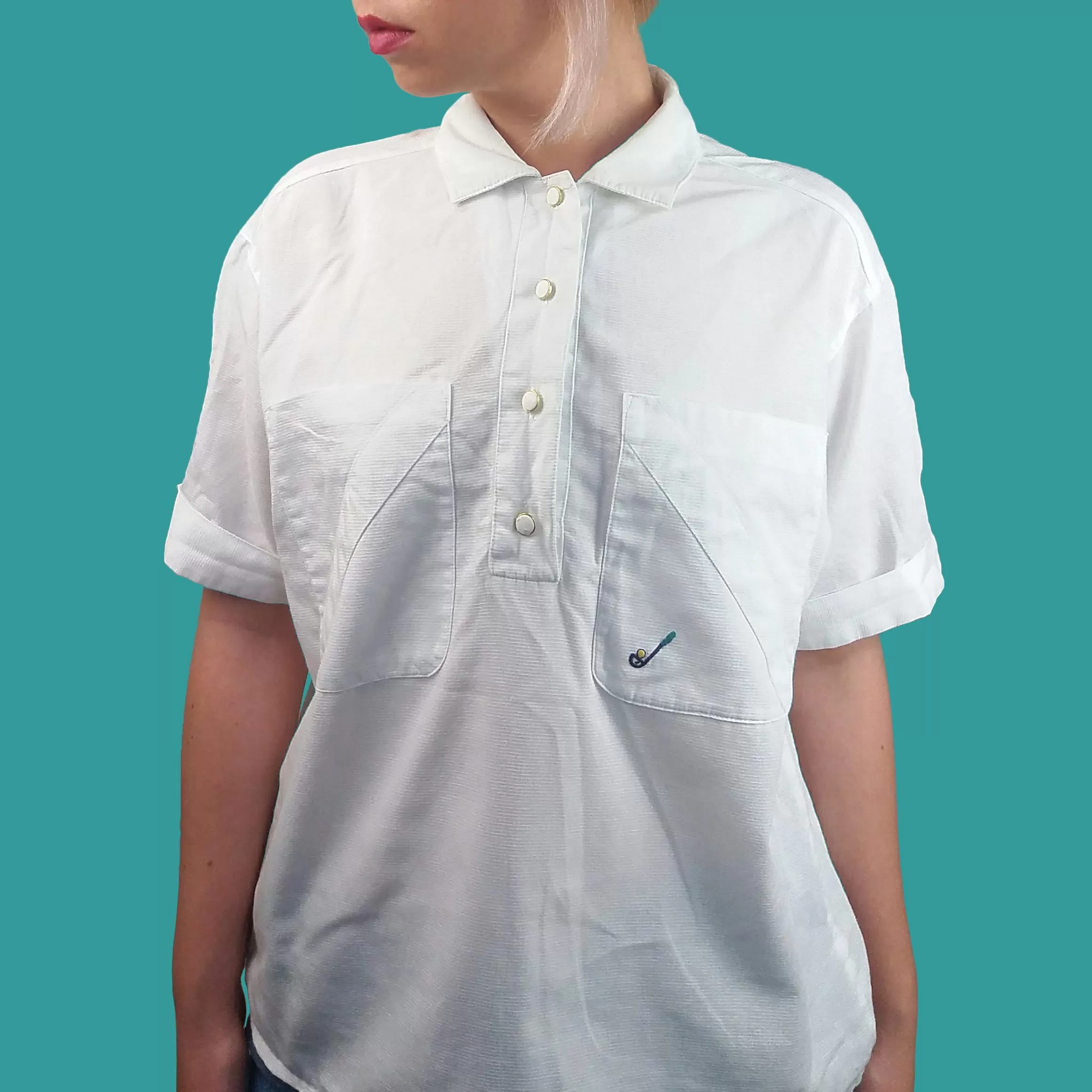 Retro Boxy Button-up Golf embroidery Shirt