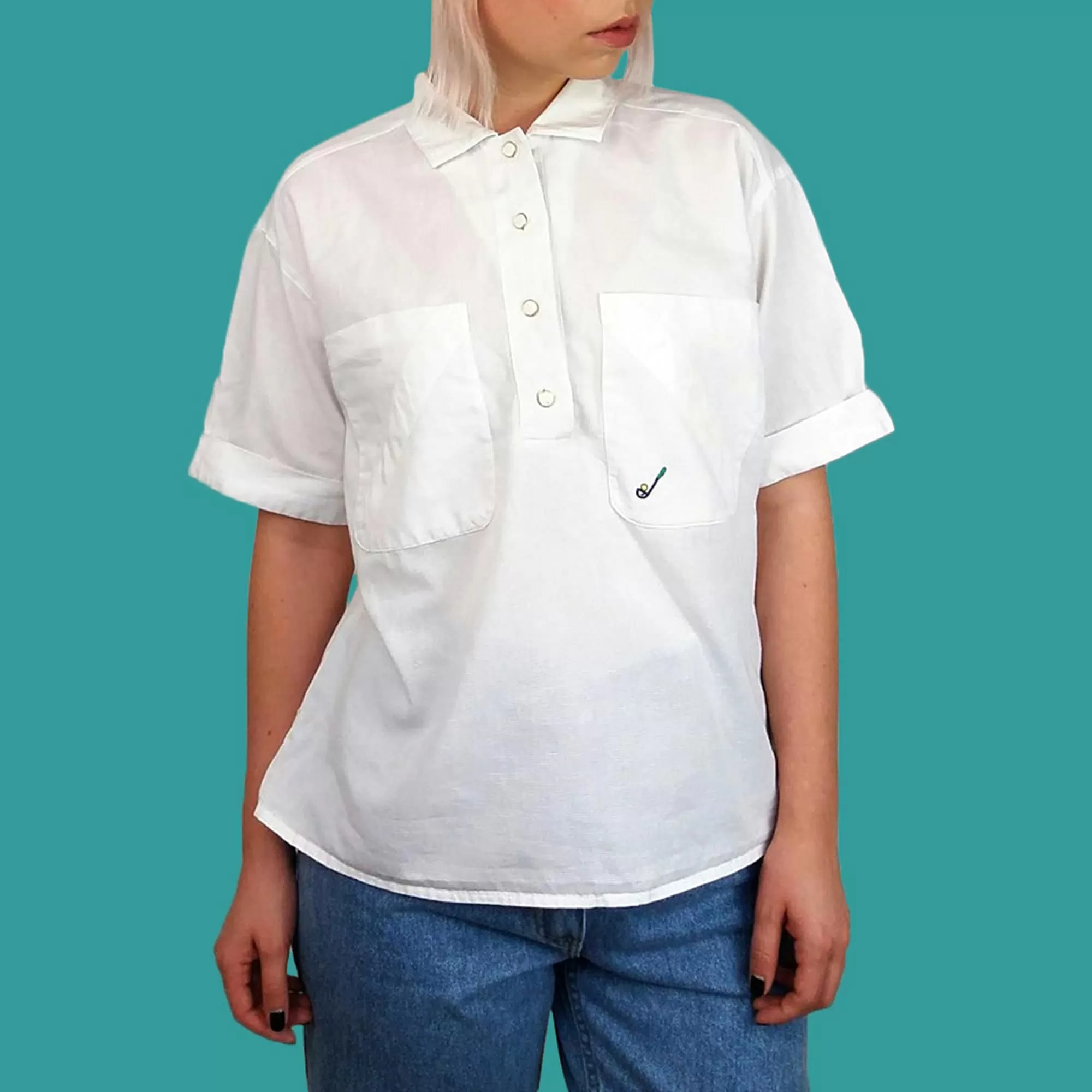 Retro Boxy Button-up Golf embroidery Shirt