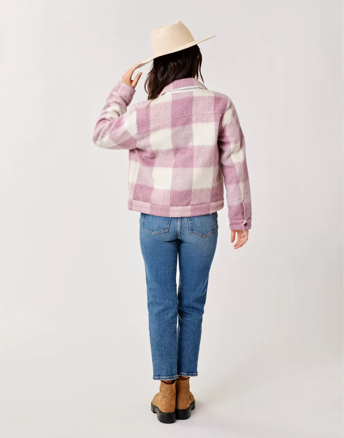 Rhea Wool Trucker: Orchid Plaid