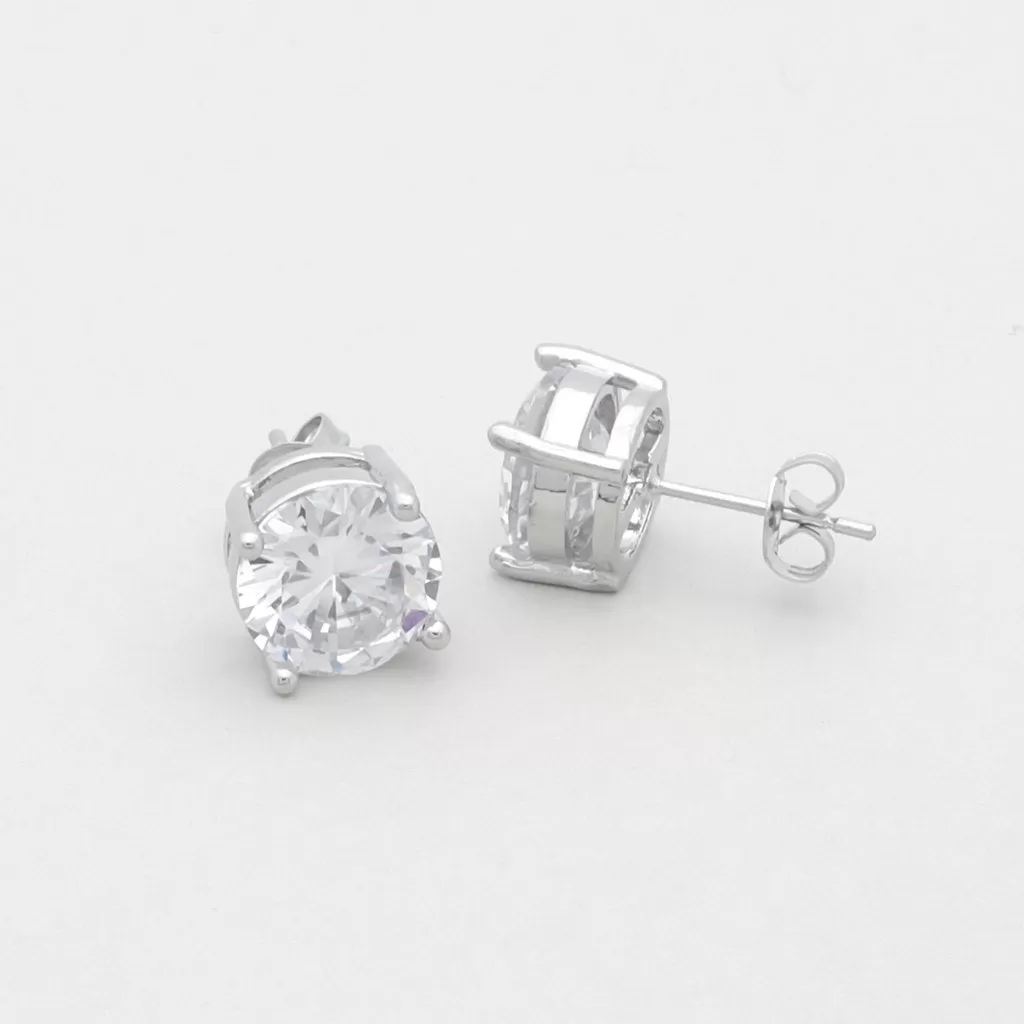 Rhodium Plated Round C.Z Stud Earrings