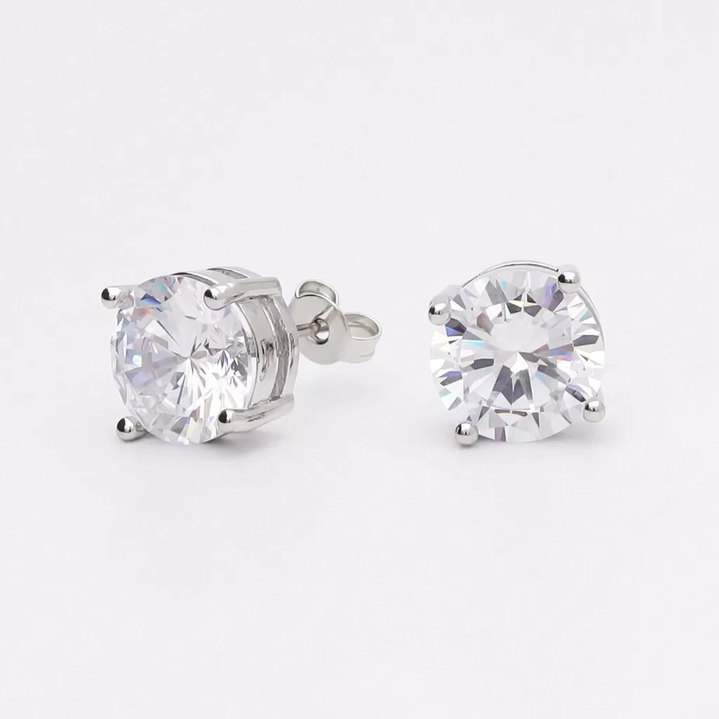 Rhodium Plated Round C.Z Stud Earrings