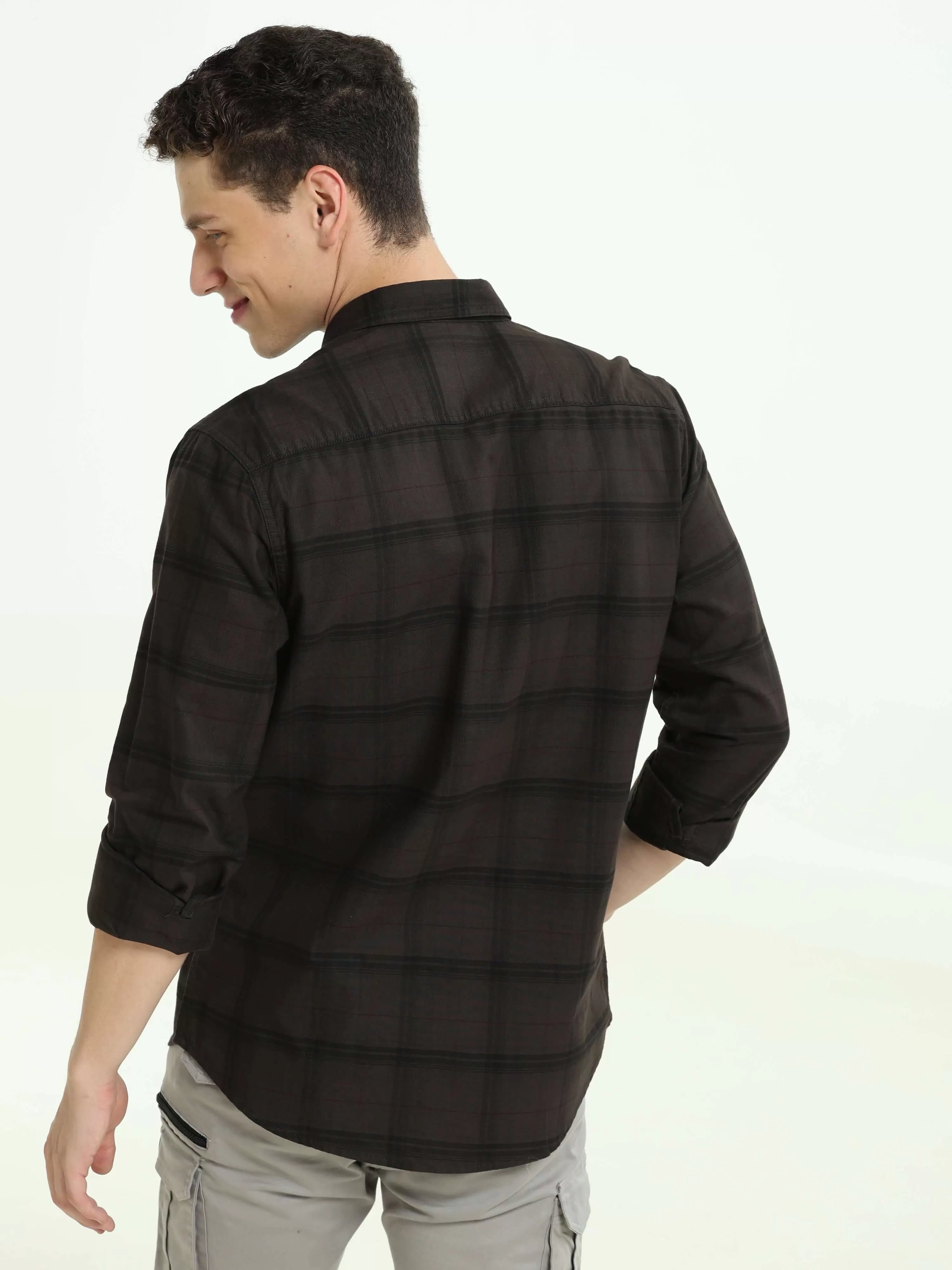 Sage brown casual check shirt