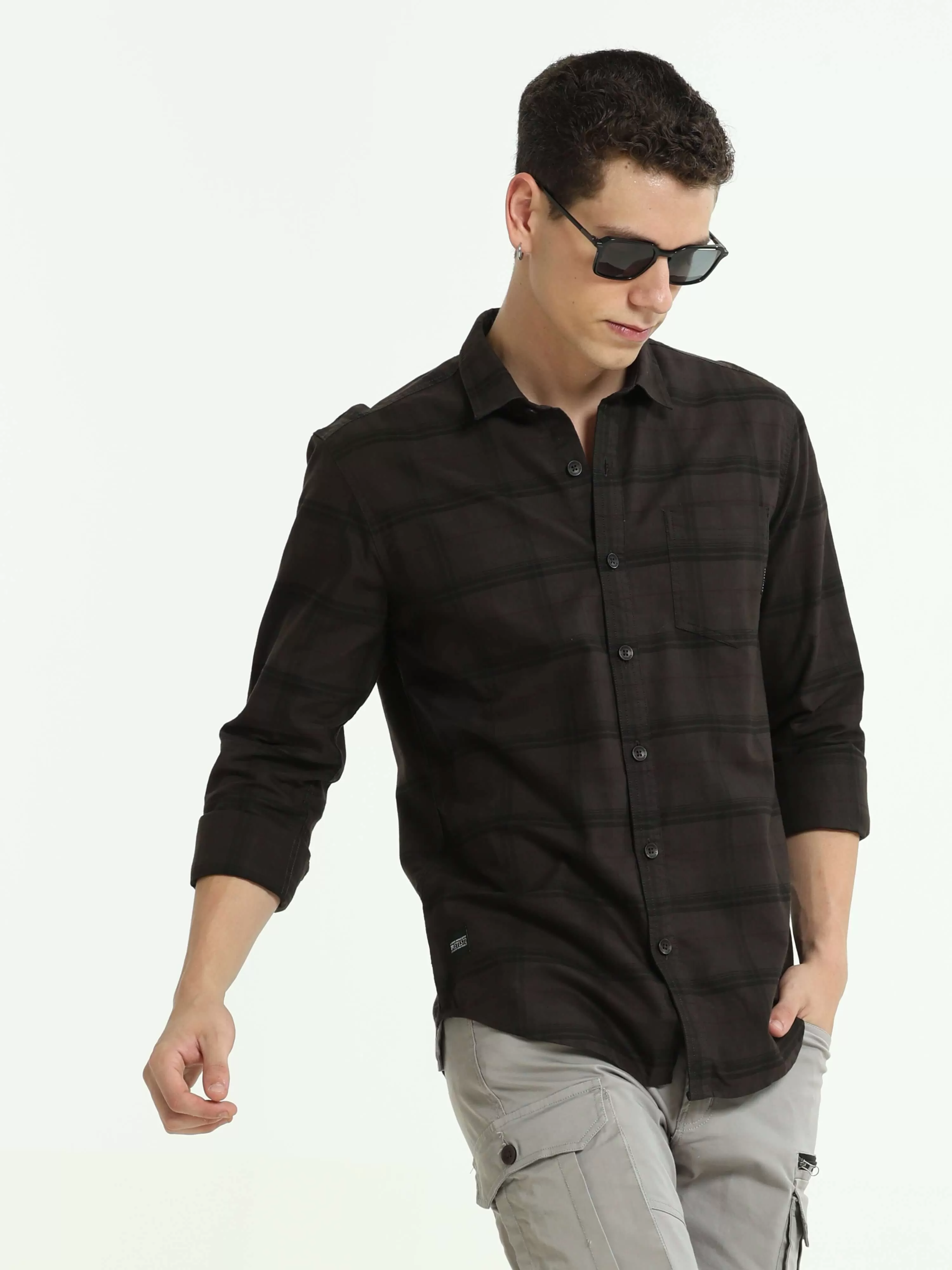 Sage brown casual check shirt