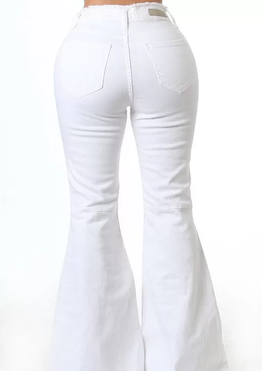 Salma High Waist Bell Bottom Jeans - White