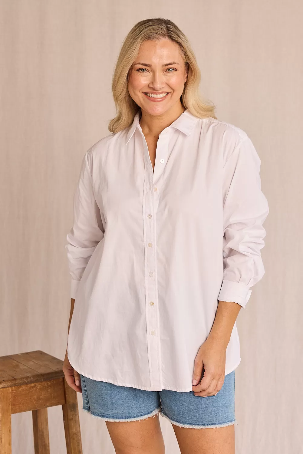 Sam Cotton Poplin Shirt in White