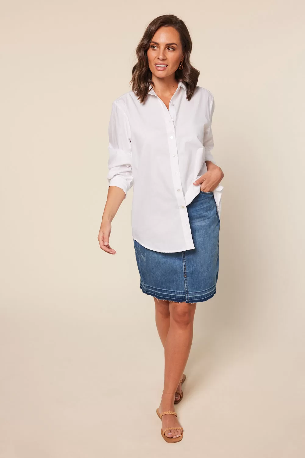 Sam Cotton Poplin Shirt in White