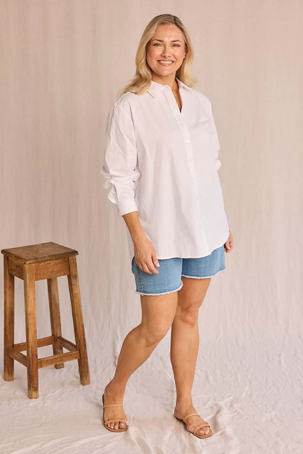 Sam Cotton Poplin Shirt in White