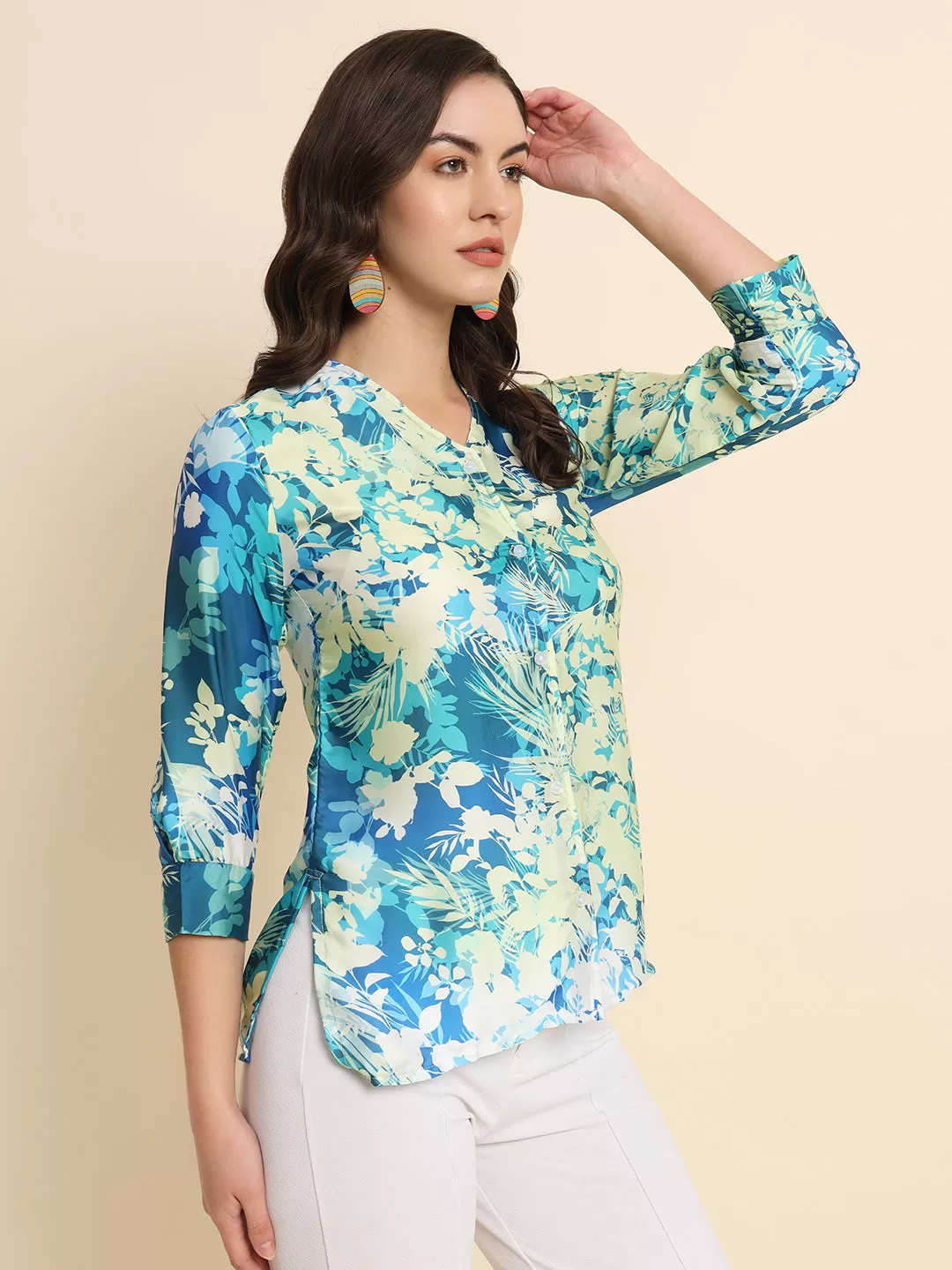 Satin Abstract Floral Print Shirt