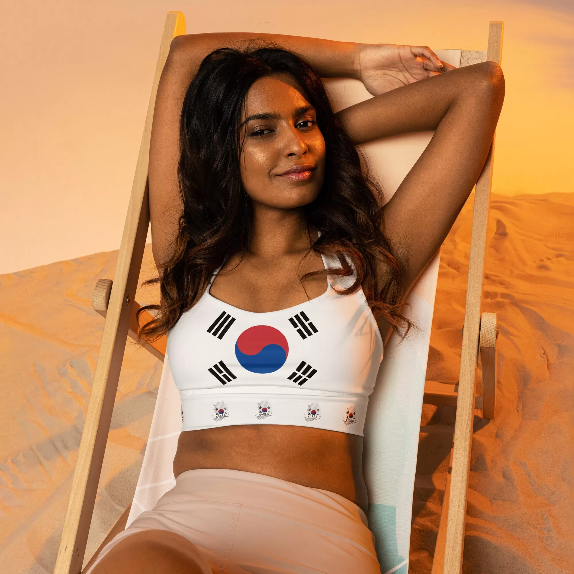 South Korea Flag Women's Longline Padded Sports Bra