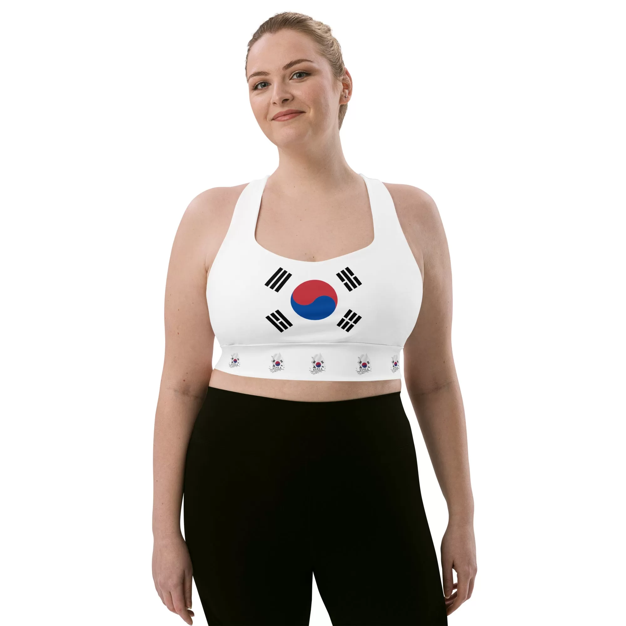 South Korea Flag Women's Longline Padded Sports Bra