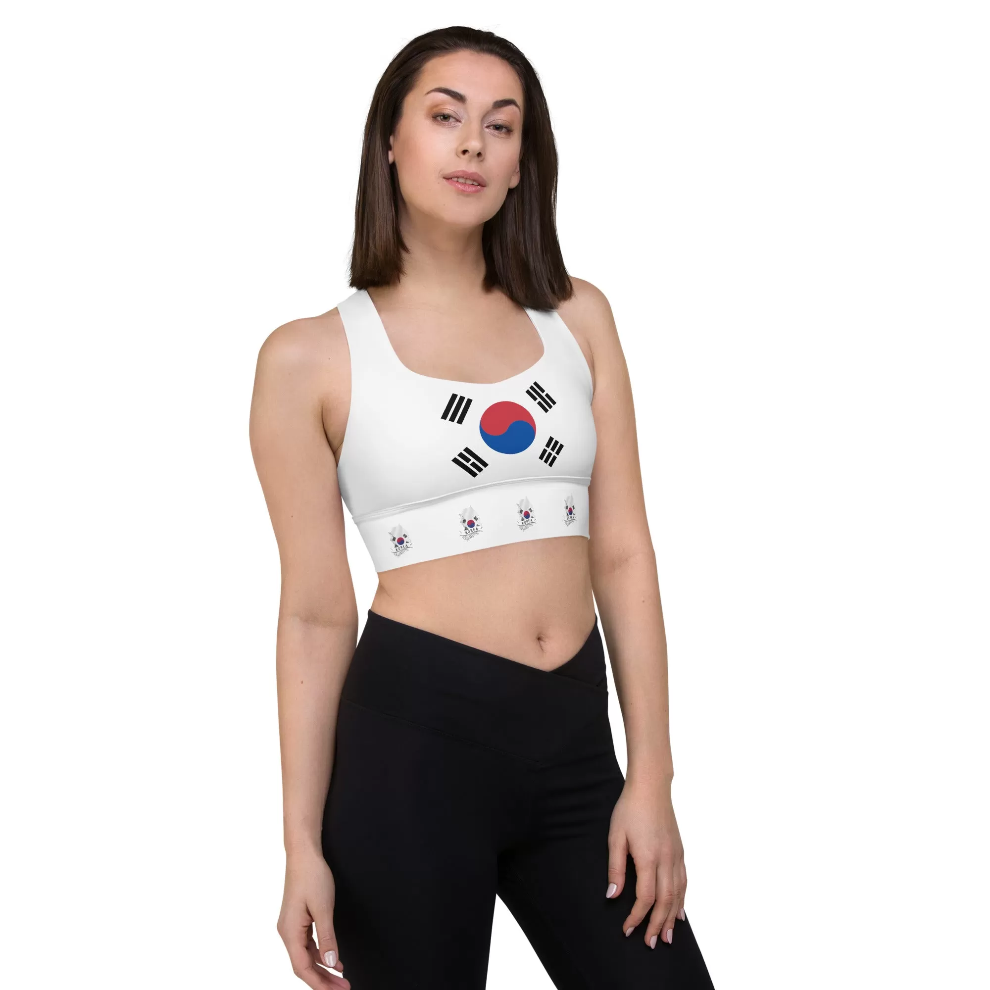 South Korea Flag Women's Longline Padded Sports Bra