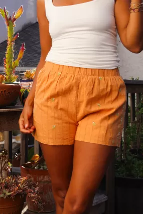 Tangy Twist Embroidery Detail Shorts - Tangerine