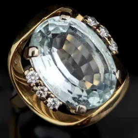 The Lawton - Vintage 8 Carat Aquamarine Diamond 18k Gold Cocktail Ring GIA Report