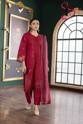 Three Piece Stitched Embroidered Suit -  Winters 2024