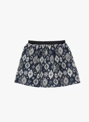 Tocoto Vintage Girls Jacquard Skirt in Navy