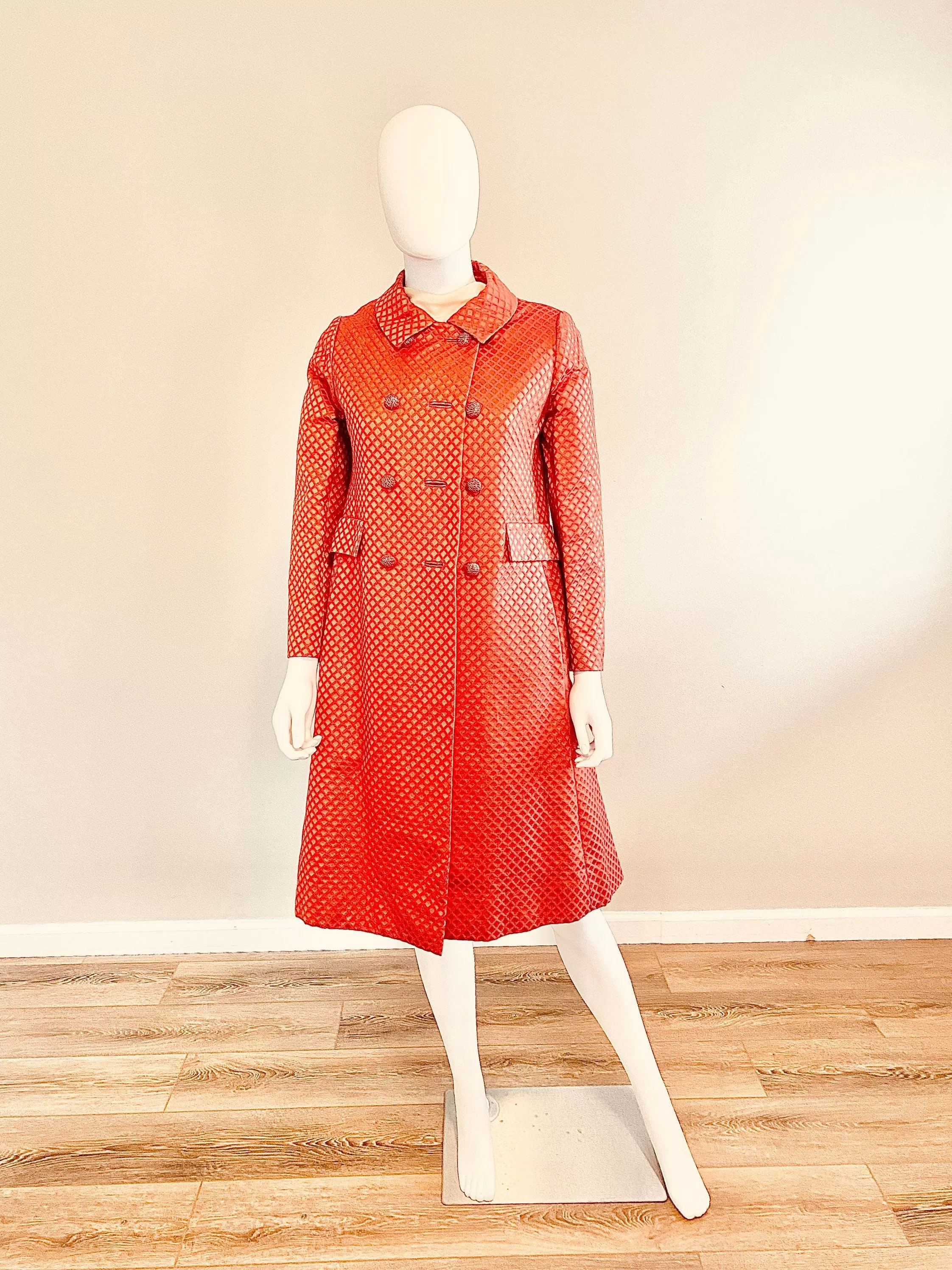 Vintage 1960s Malcom Starr Red Coat and Shift Dress Set / 60s red peacoat Size XS S