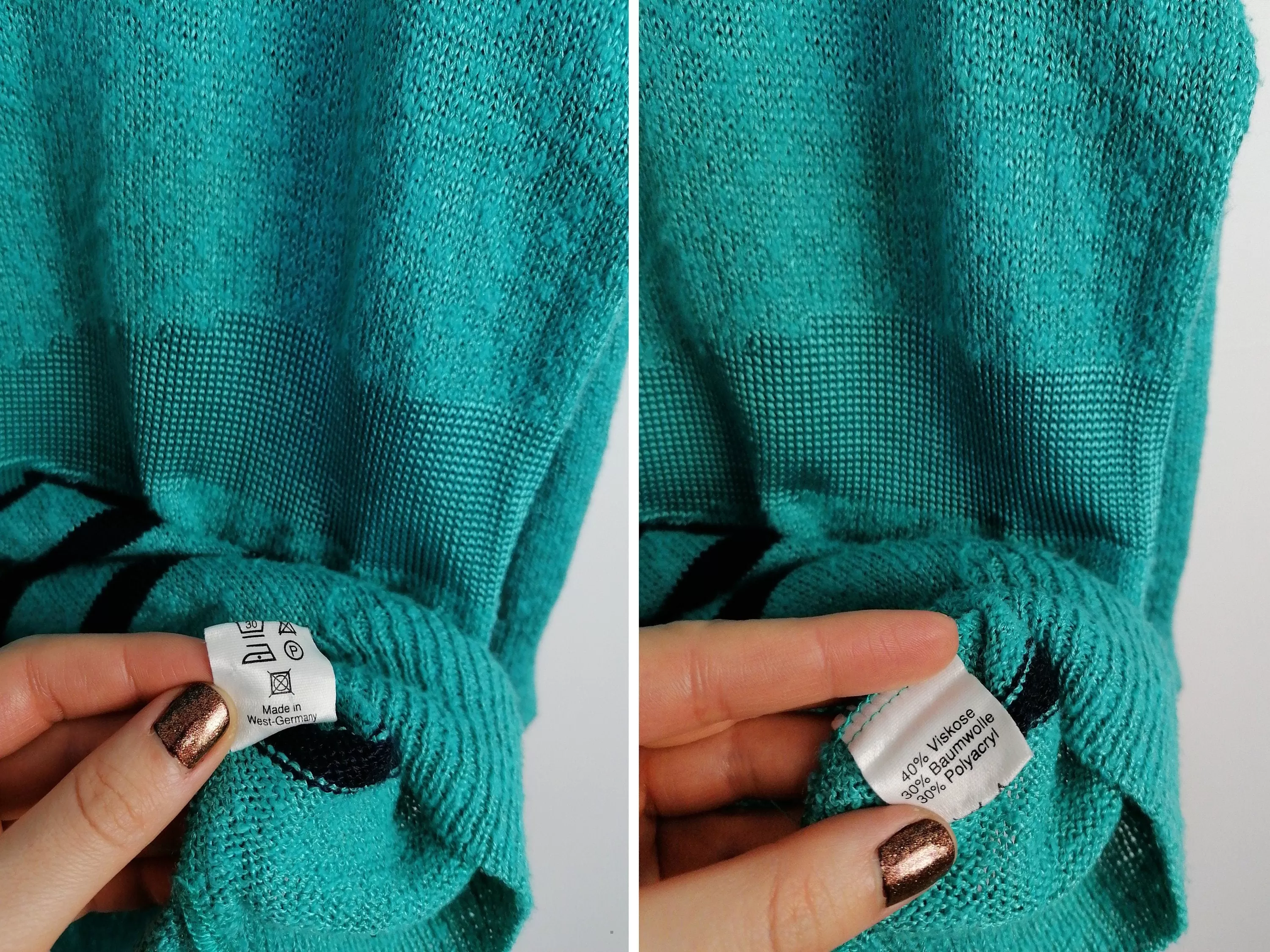 Vintage 80's Embroidery Knit Turquoise Retro Sweater