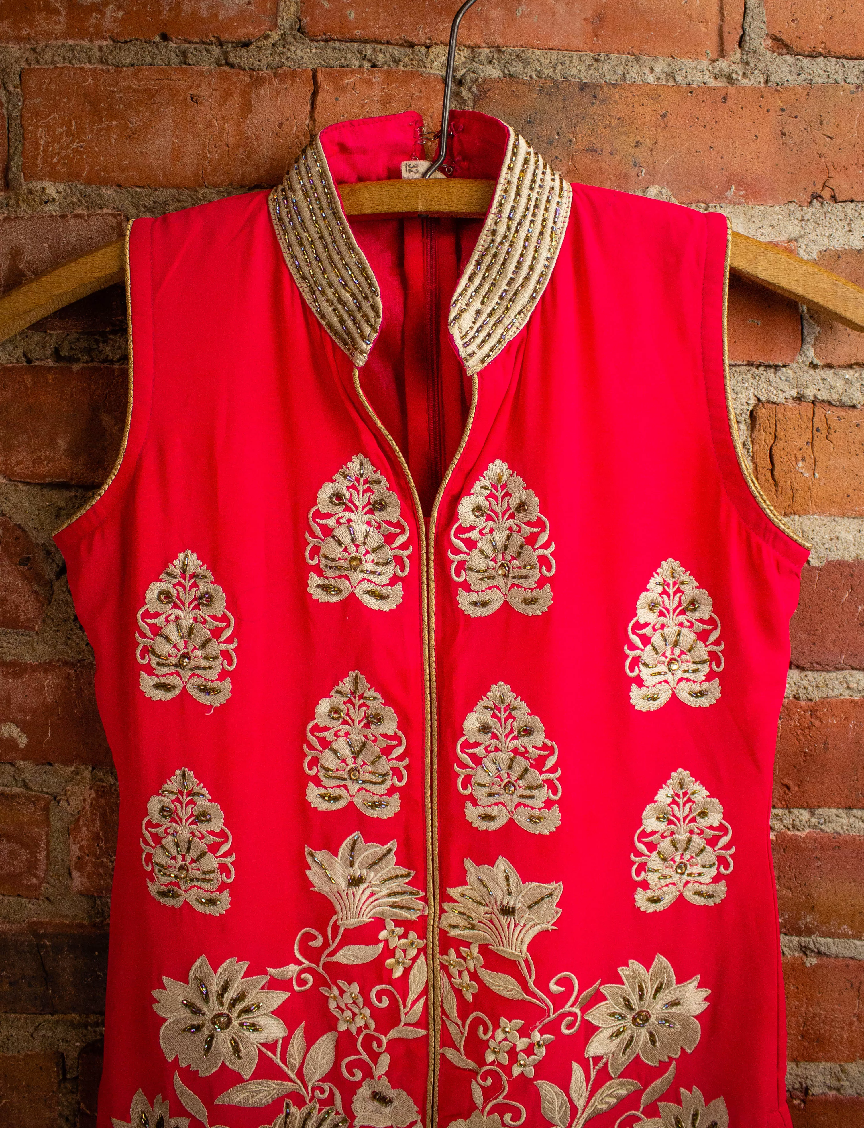 Vintage Fuschia Oriental Beaded Dress 1960s S