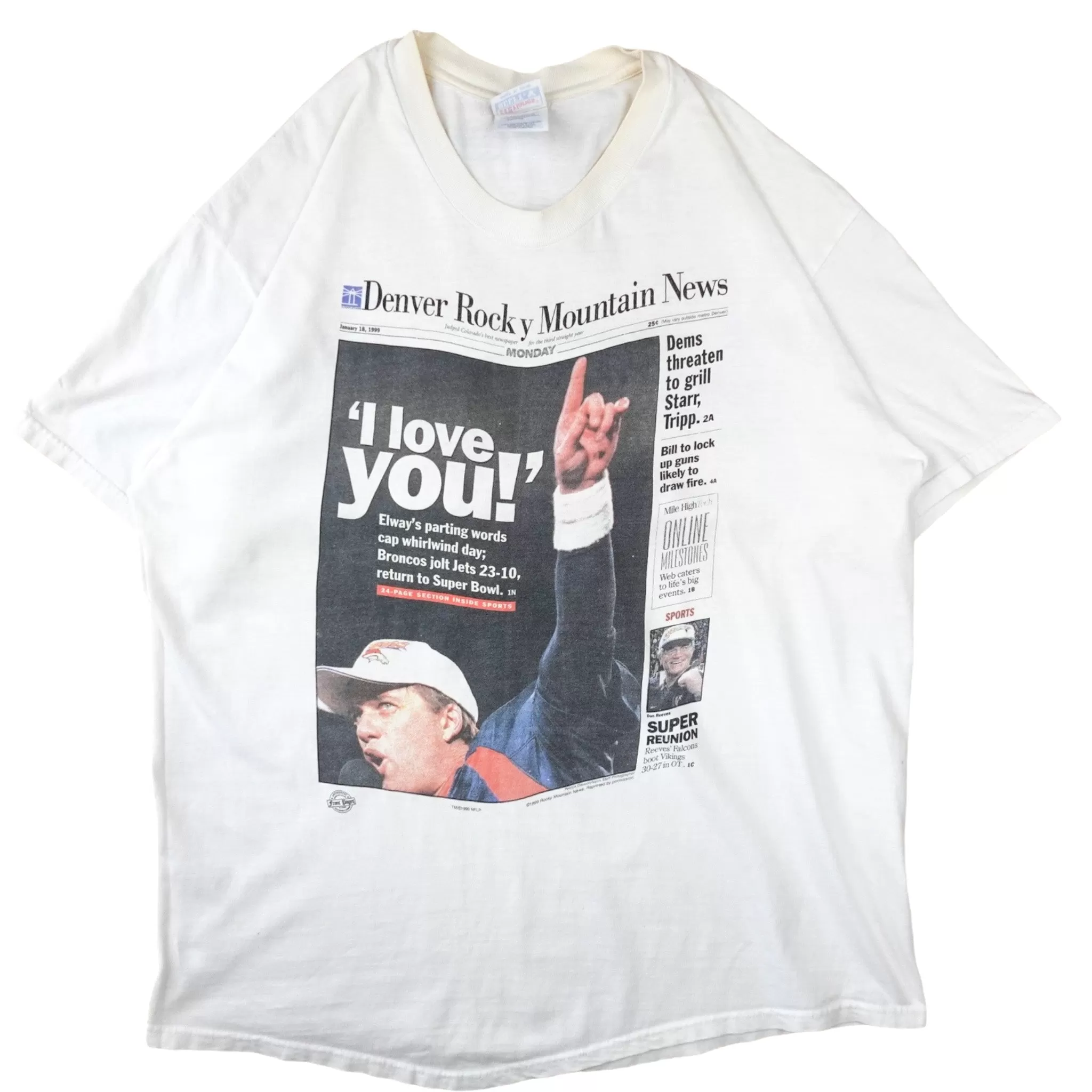 Vintage John Elway Newspaper T-Shirt - XL