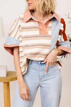 Washed Stripe Mixed Short Sleeve Top (S-XL)