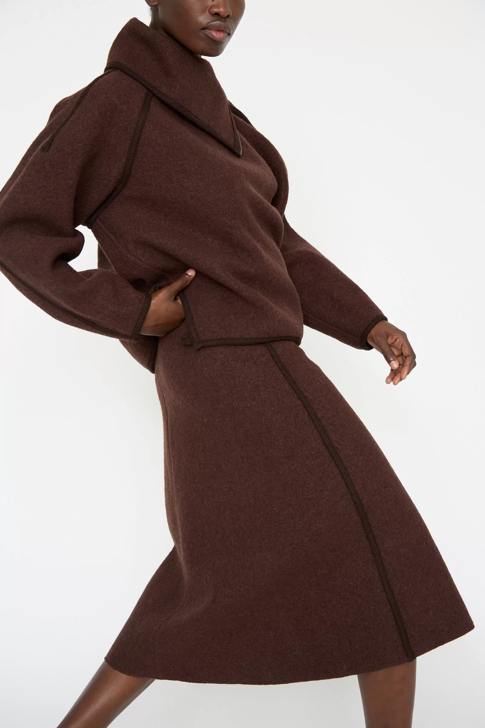 Wool Long Skirt in Choco