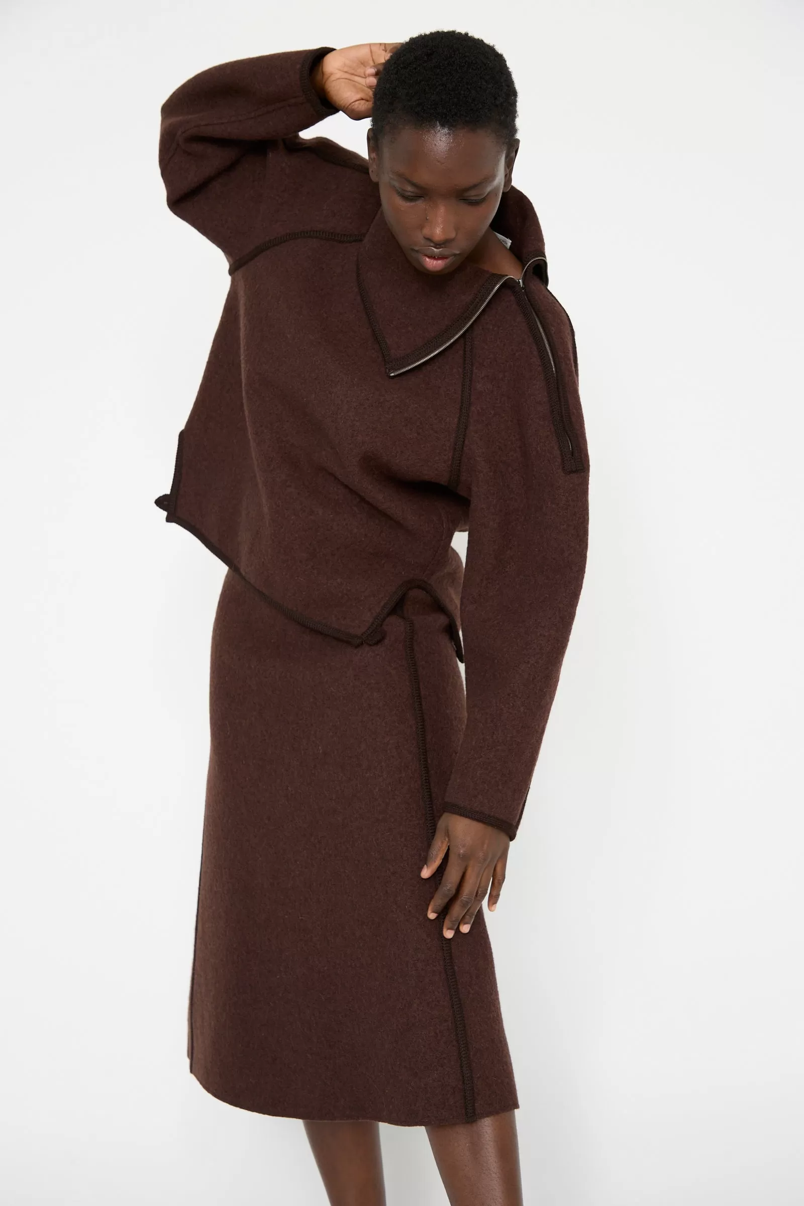 Wool Long Skirt in Choco