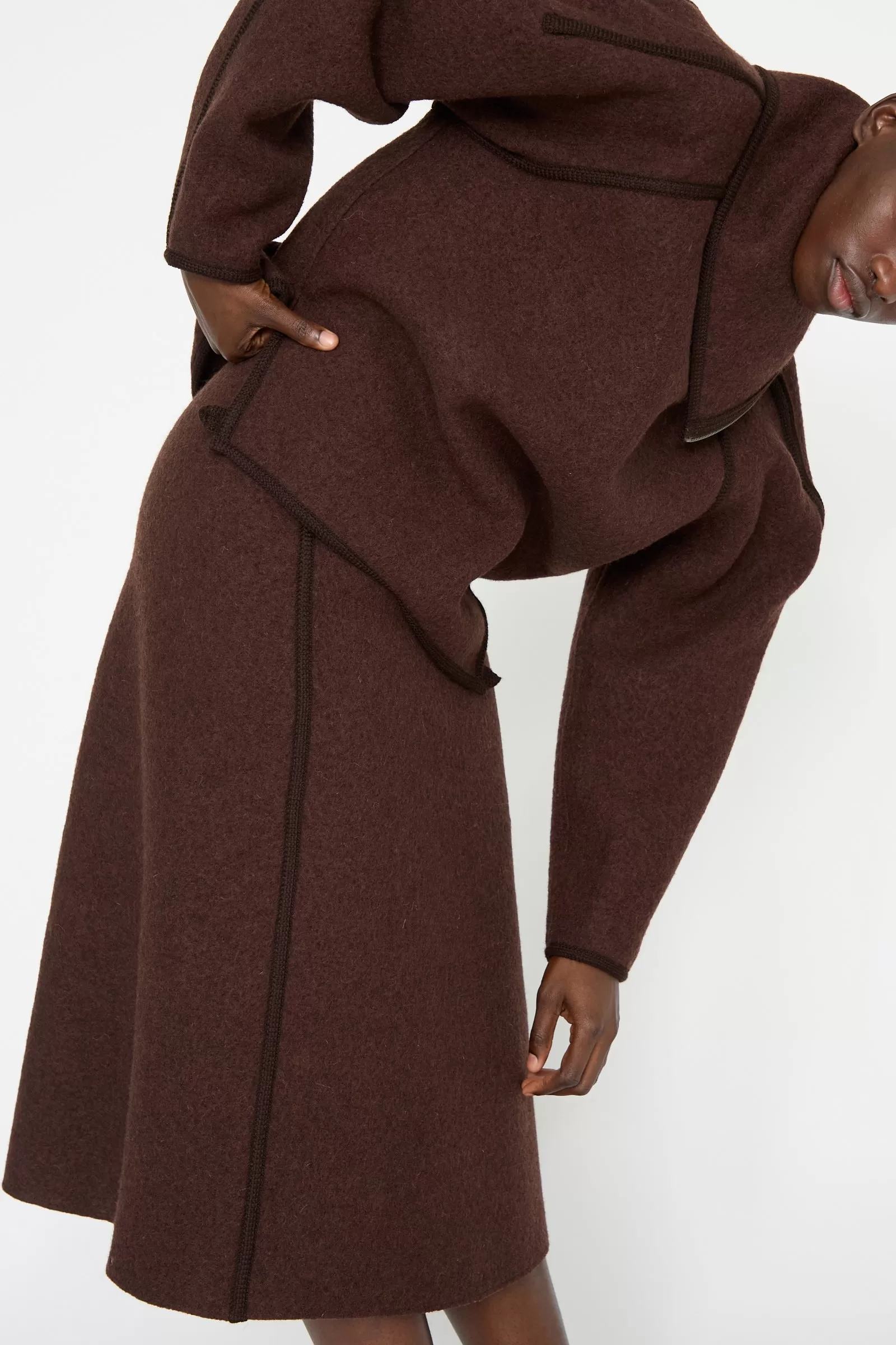 Wool Long Skirt in Choco